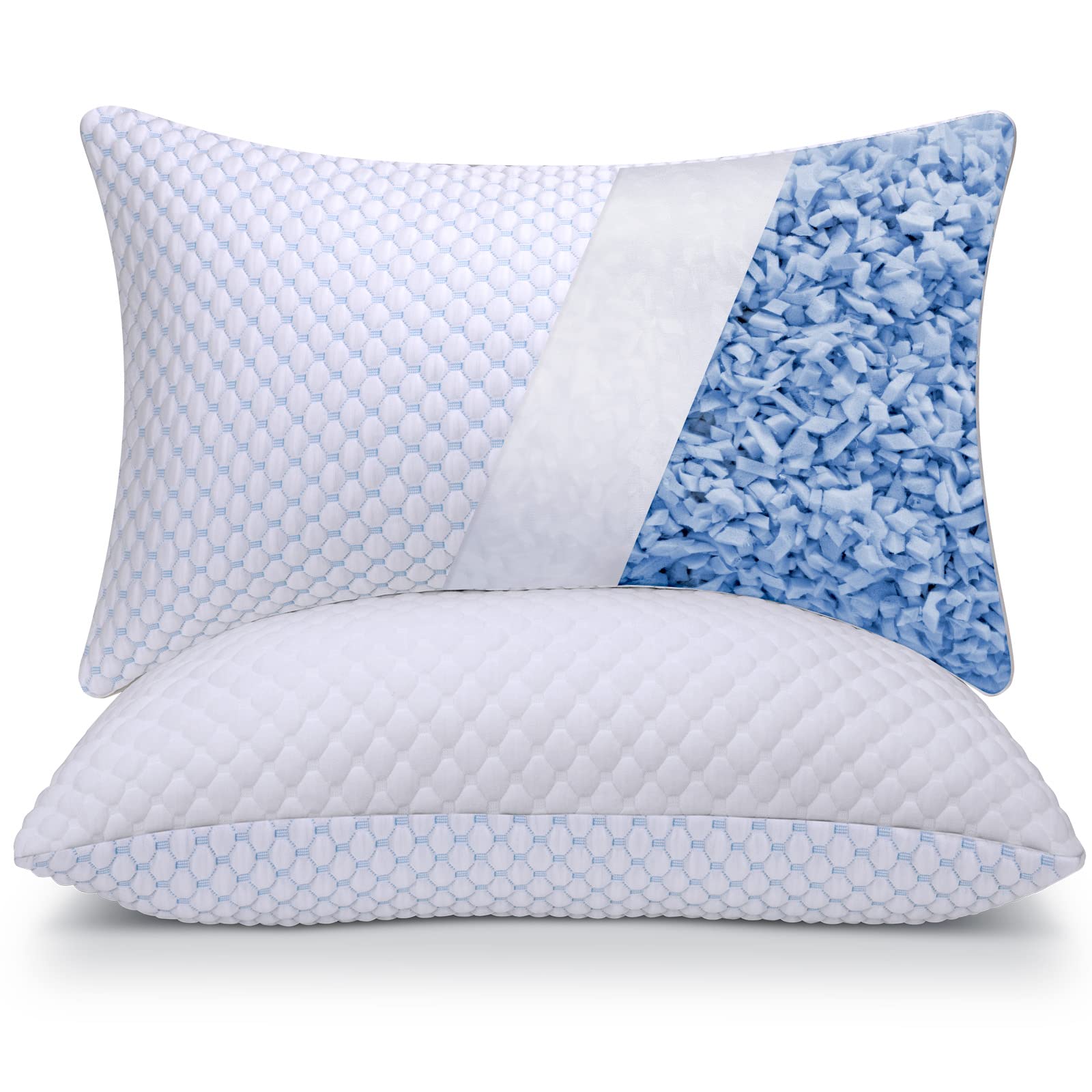 OSBED Shredded Memory Foam Pillows Standard Size Set of 2, Cooling Pillows for Sleeping 2 Pack, Adjustable Loft Bed Pillows, Firm or Soft Pillows for Side, Back, Stomach, Hot Sleepers (20