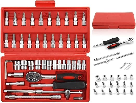 Seeyo 46Pcs Ratchet Wrench Socket Tools Set Metric 1/4'' Drive Screwdriver with Box