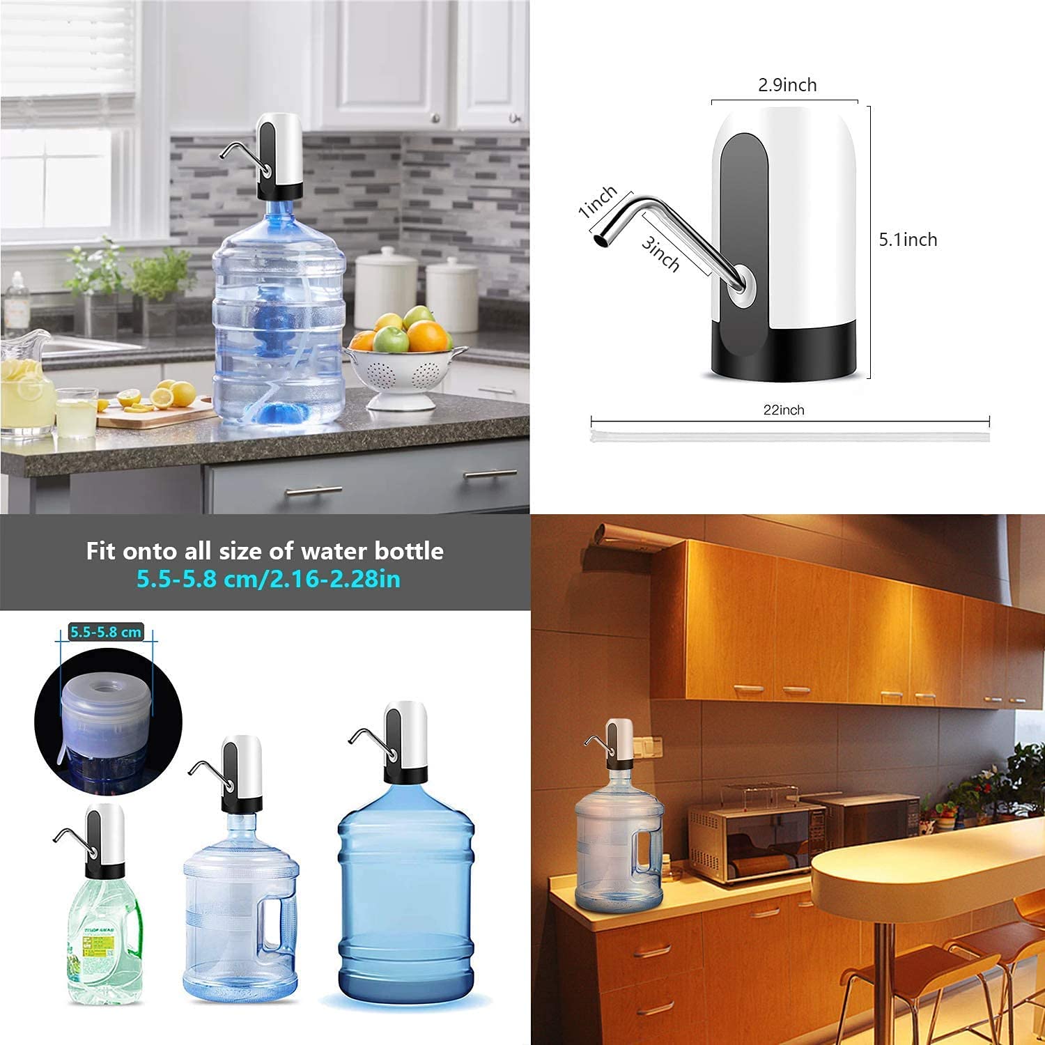 YOMYM Automatic Water Dispenser Refillable Drinking Water Bottle Cordless Electric Drinking Water Pump Fast Pumping Universal Gallon Bottle Water Pump Dispenser Switch (White)