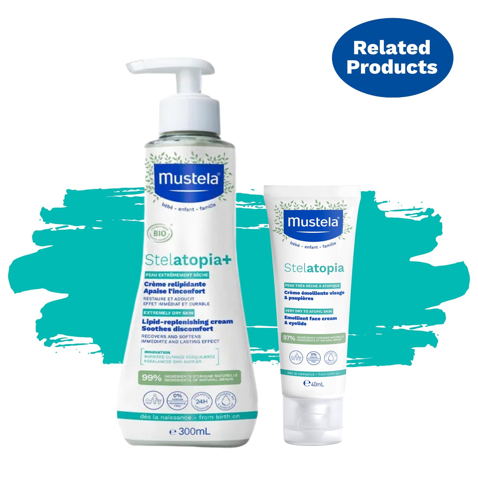 Mustela Stelatopia Eczema-Prone Skin Cleansing Gel - Baby Face & Body Wash with Natural Avocado & Sunflower Oil - Fragrance-Free & Tear Free - 200ml