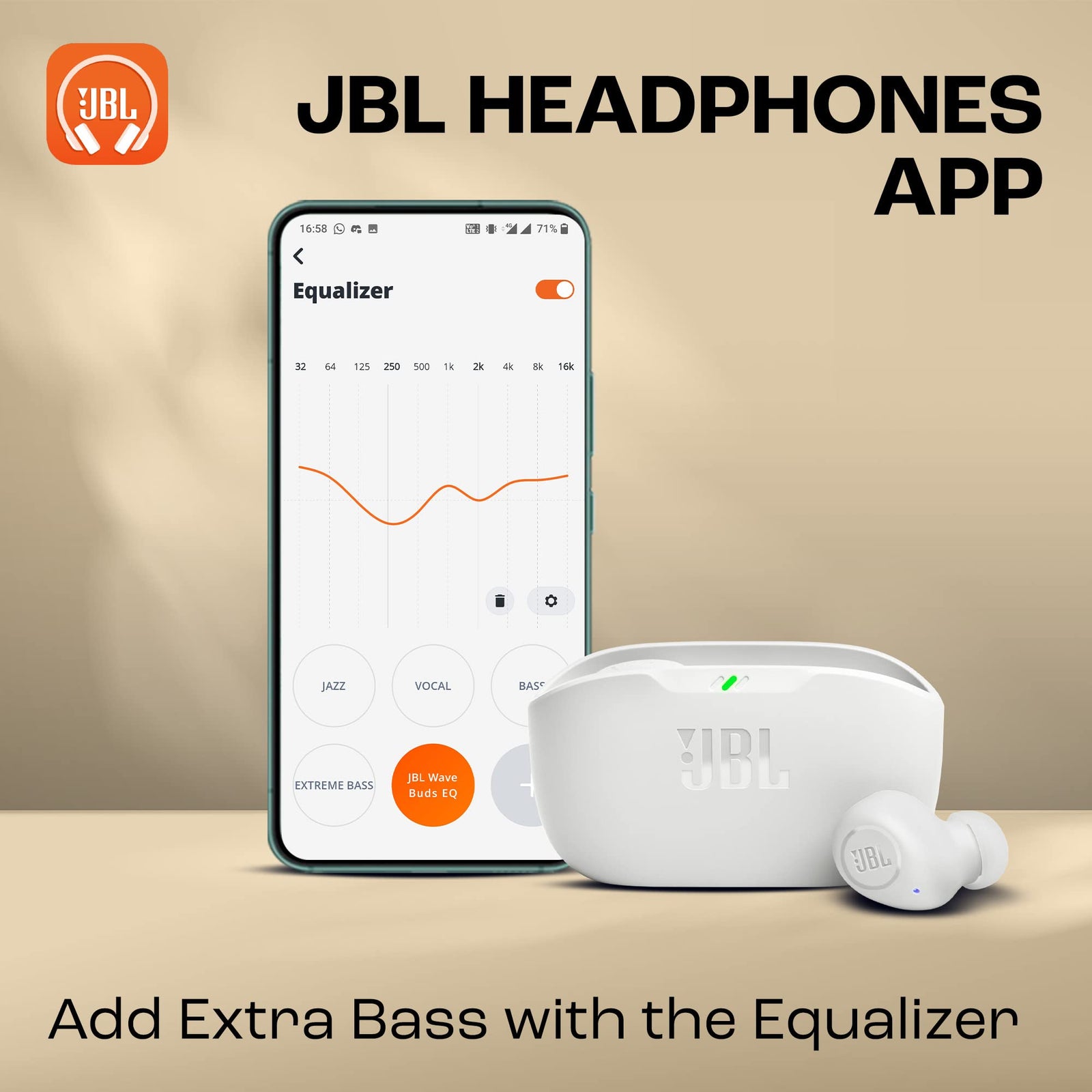 JBL Wave Buds True Wireless Earbuds, Deep Bass, Comfortable Fit, 32H Battery, Smart Ambient Technology, Hands-Free Call, Water and Dust Resistant - White, JBLWBUDSWHT