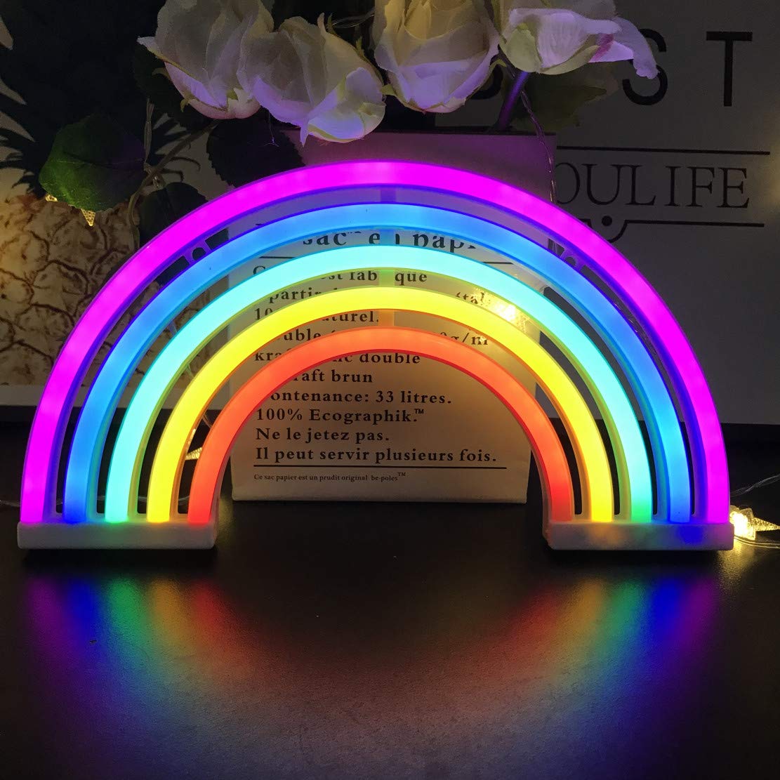 QiaoFei Rainbow Neon Light Signs,Rainbow Wall Decor for Girls Children Baby Room LED Lamp Rainbow Decor Kids Gifts,Battery or USB Operated Table LED Night Lights