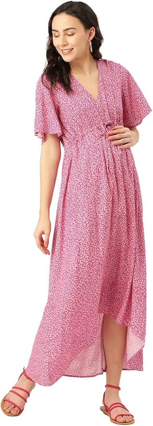 Momstory Concealed Sift Viscose Fabric Dress Gathers Around The Empire Line For Women (Vdrfn502194), Red