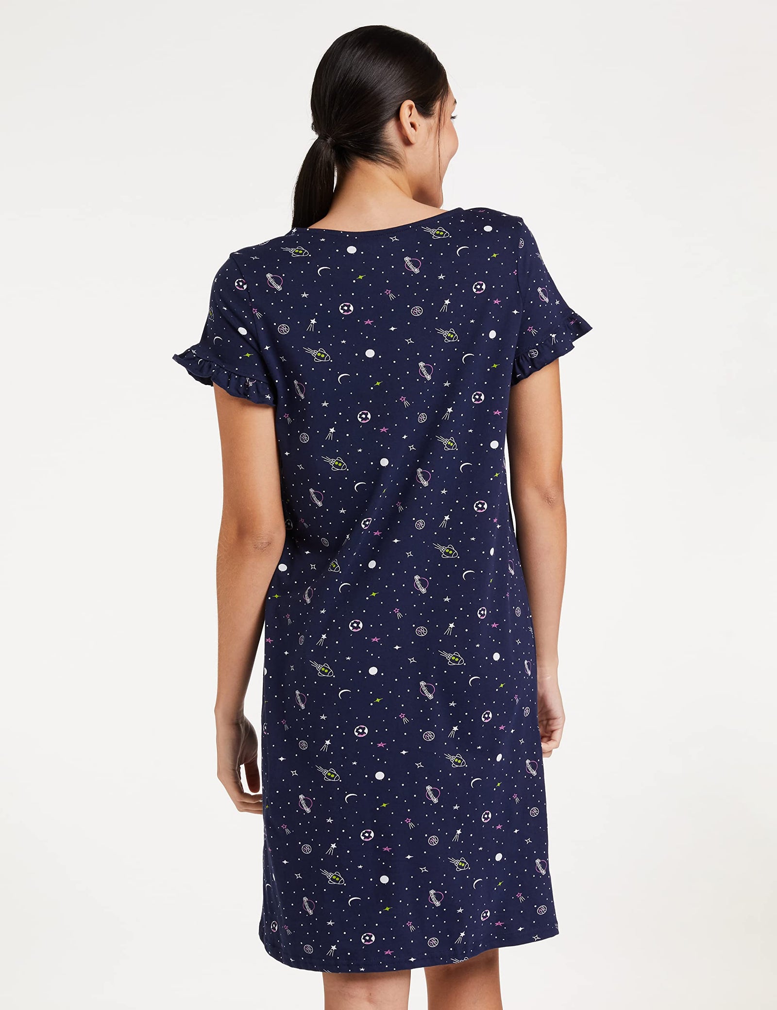 Amazon Brand - Eden & Ivy Women's Cotton All Over Print Knee Length Nightdress Nightgown (EI-AW20DR01-SC-10)