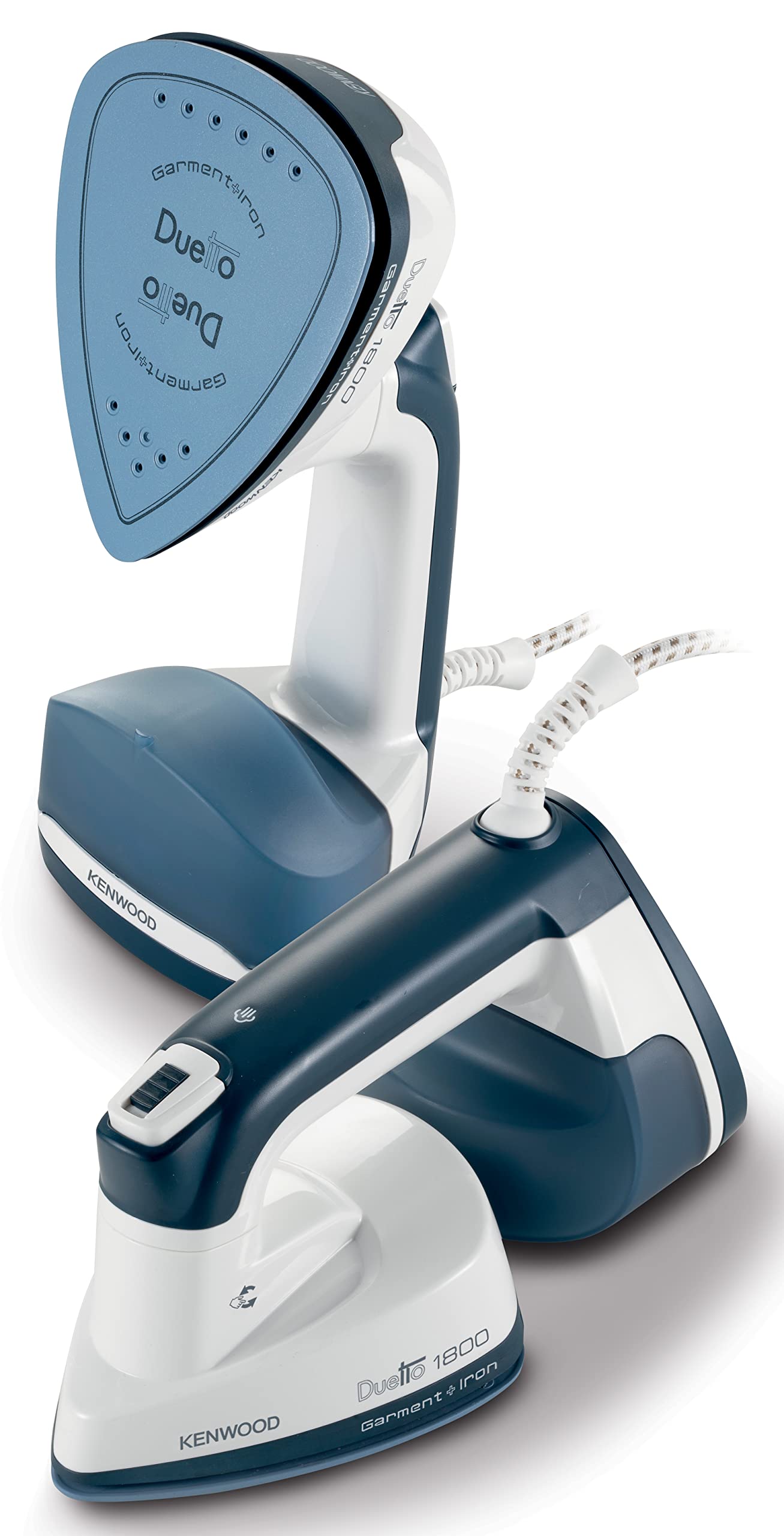 KENWOOD 2-in-1 Garment Steamer + Steam Iron 1000W with Rotary Plate, Ceramic Soleplate, LED Light GSP40.000WB White/Blue