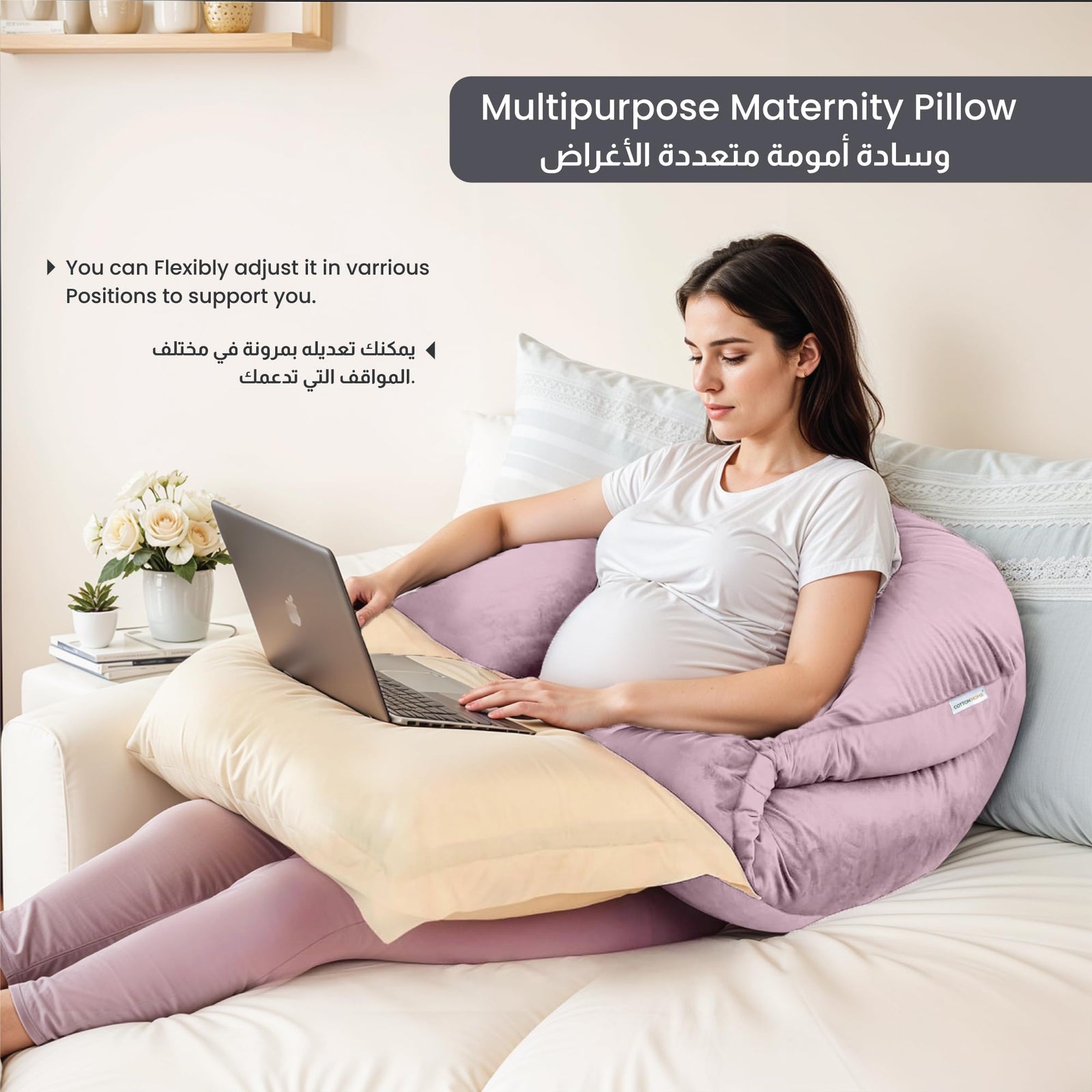 Cotton Home® Pregnancy Pillows for Sleeping, U Shaped Full Body Maternity Pillow 57 inch with Removable Velvet Cover - Support for Back, Legs, Belly, HIPS for Pregnant Women, Pink