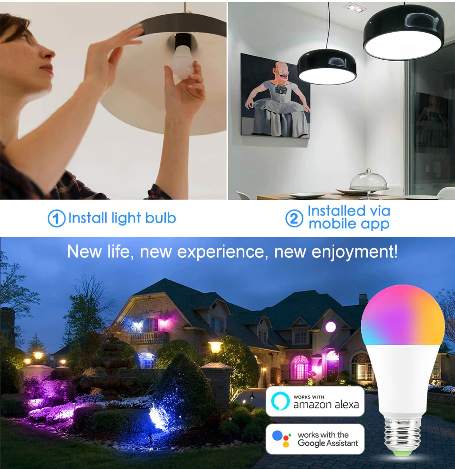 Sky-Touch Smart Light Bulb, Multi Color Changing Dimmable Smart Wifi And Bluetooth Compatible With Alexa And Google Home Assistant, 10W