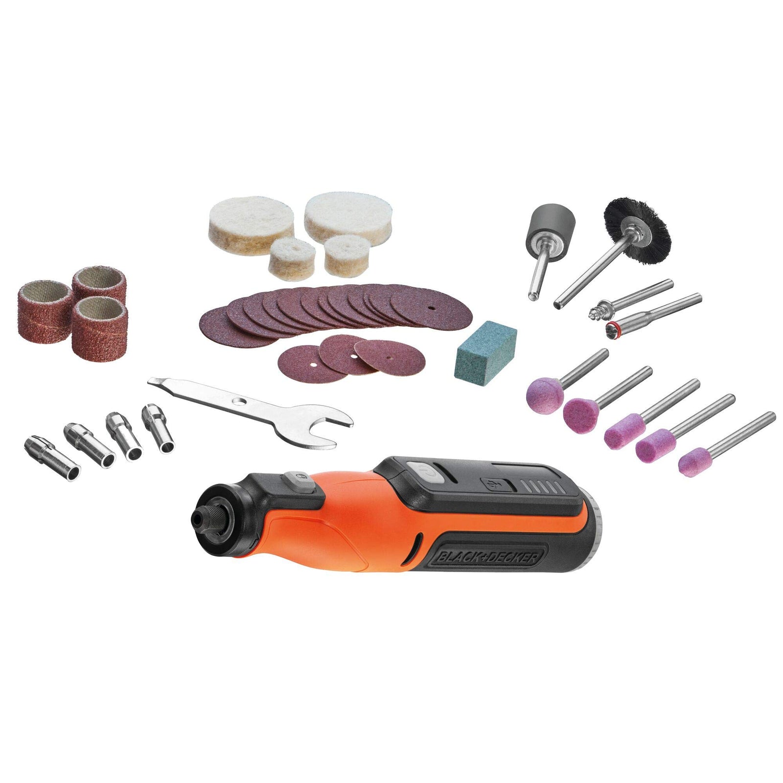 BLACK+DECKER Cordless Multifunctional Rotary Tool with 37 Accessories, 7.2V, 1.5 Ah, Orange/Black - BCRT8I-XJ,