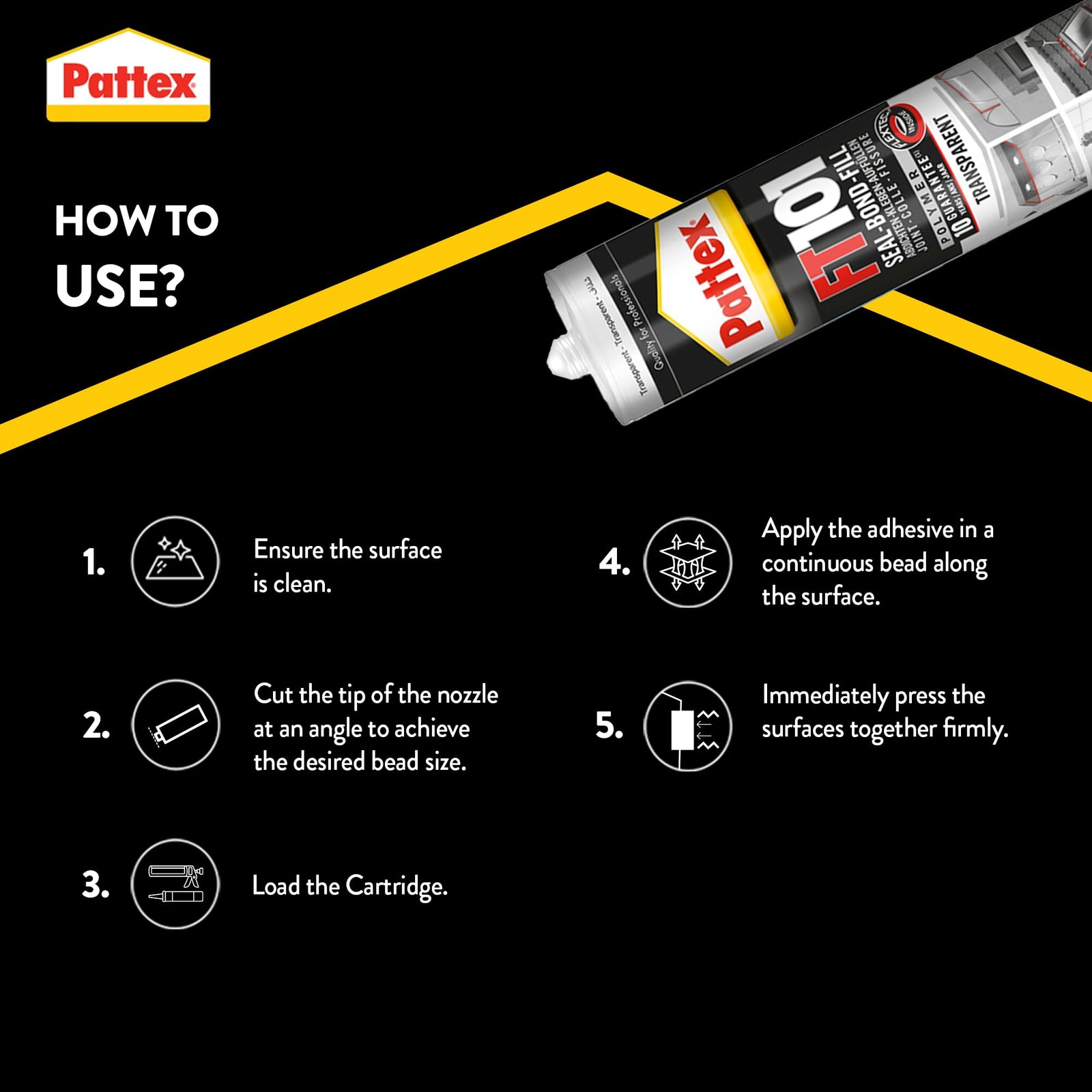 Pattex Seal-Bond-Fill Silicone Sealant Construction Adhesive 280 ml, Transparent