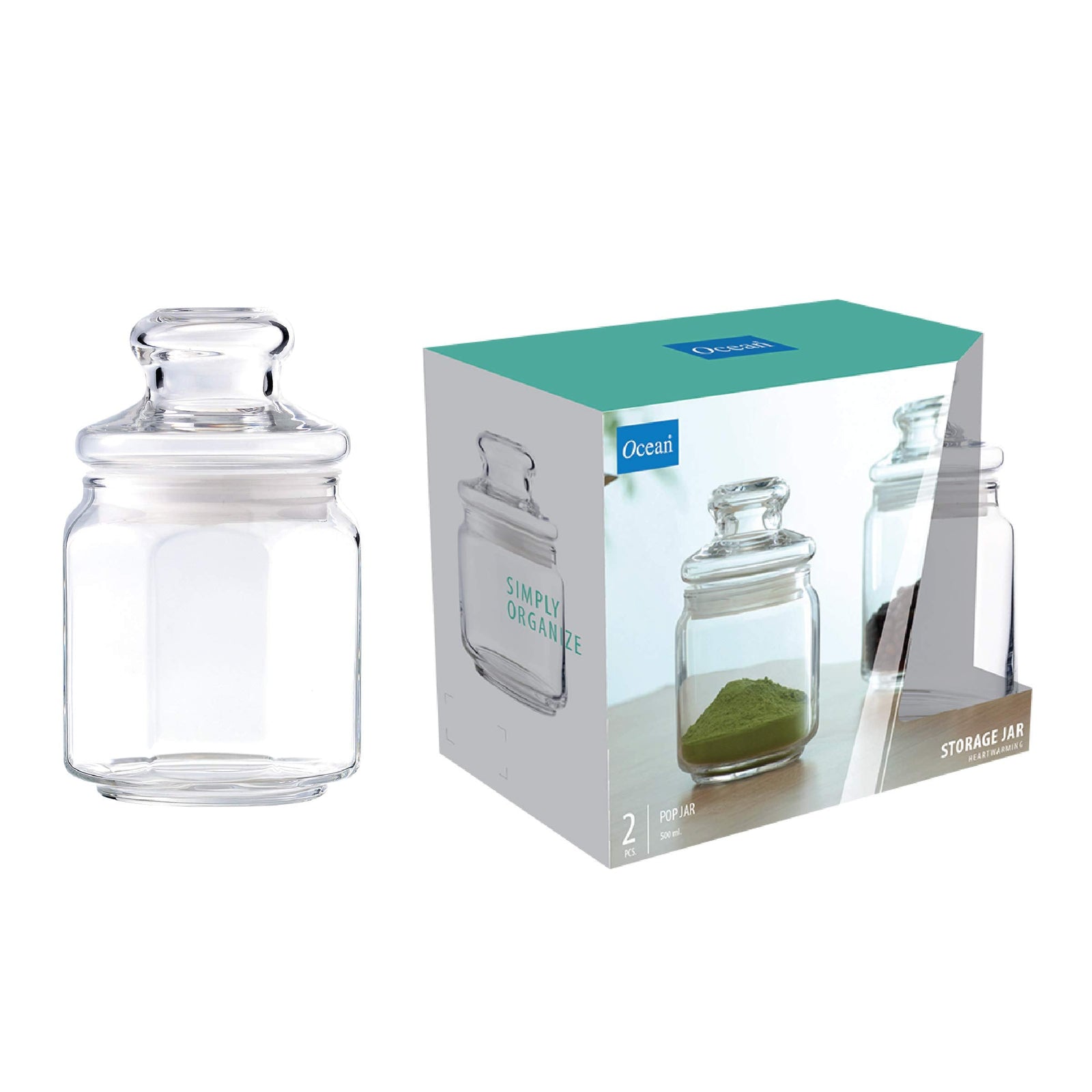 Ocean Pop Jar With Glass Lid, Set Of 2, Clear, 500 Ml, B0251702, Food Storage Container, Canister, Airtight Pantry Storage, Canning Jar