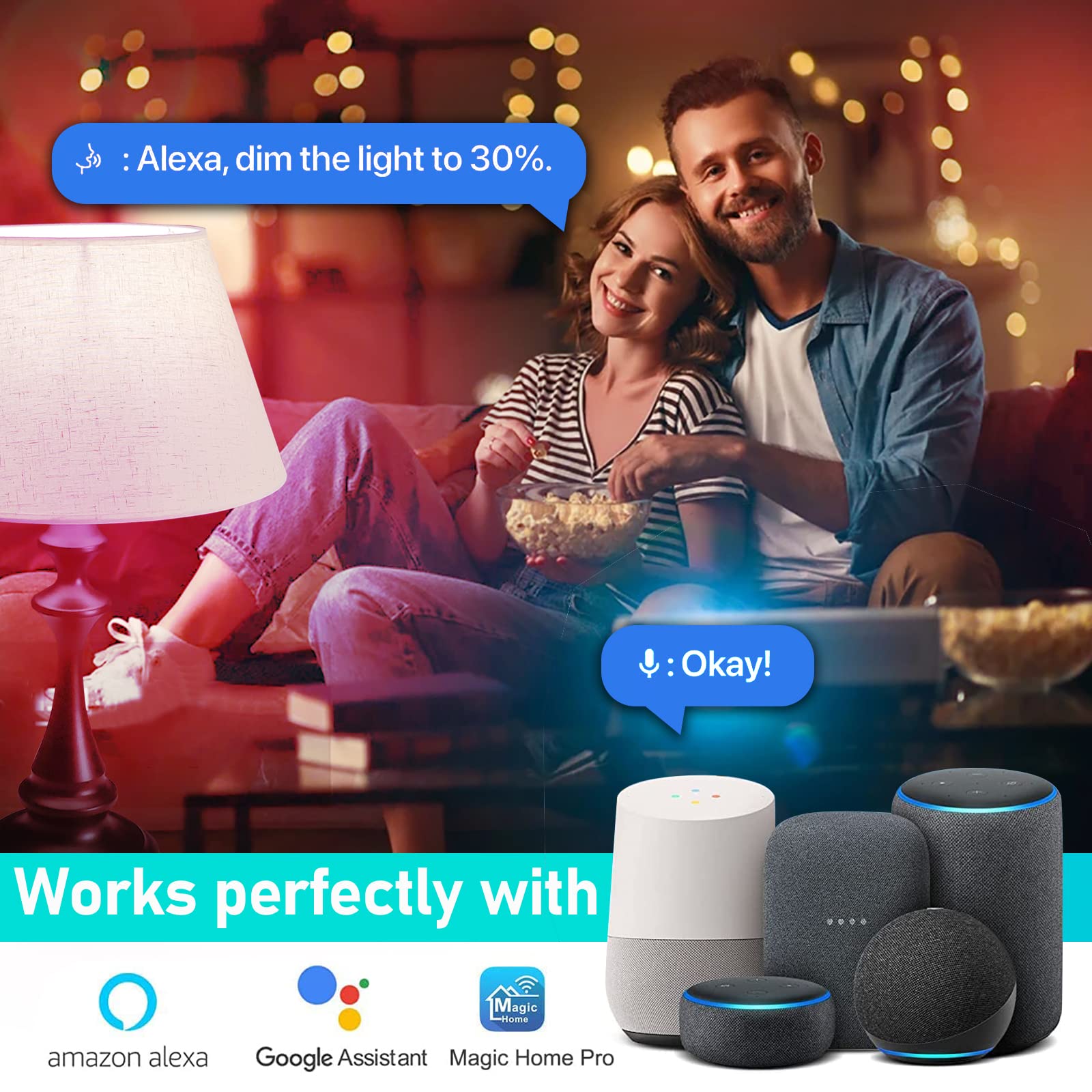 Sky-Touch Smart Light Bulb, Multi Color Changing Dimmable Smart Wifi And Bluetooth Compatible With Alexa And Google Home Assistant, 10W