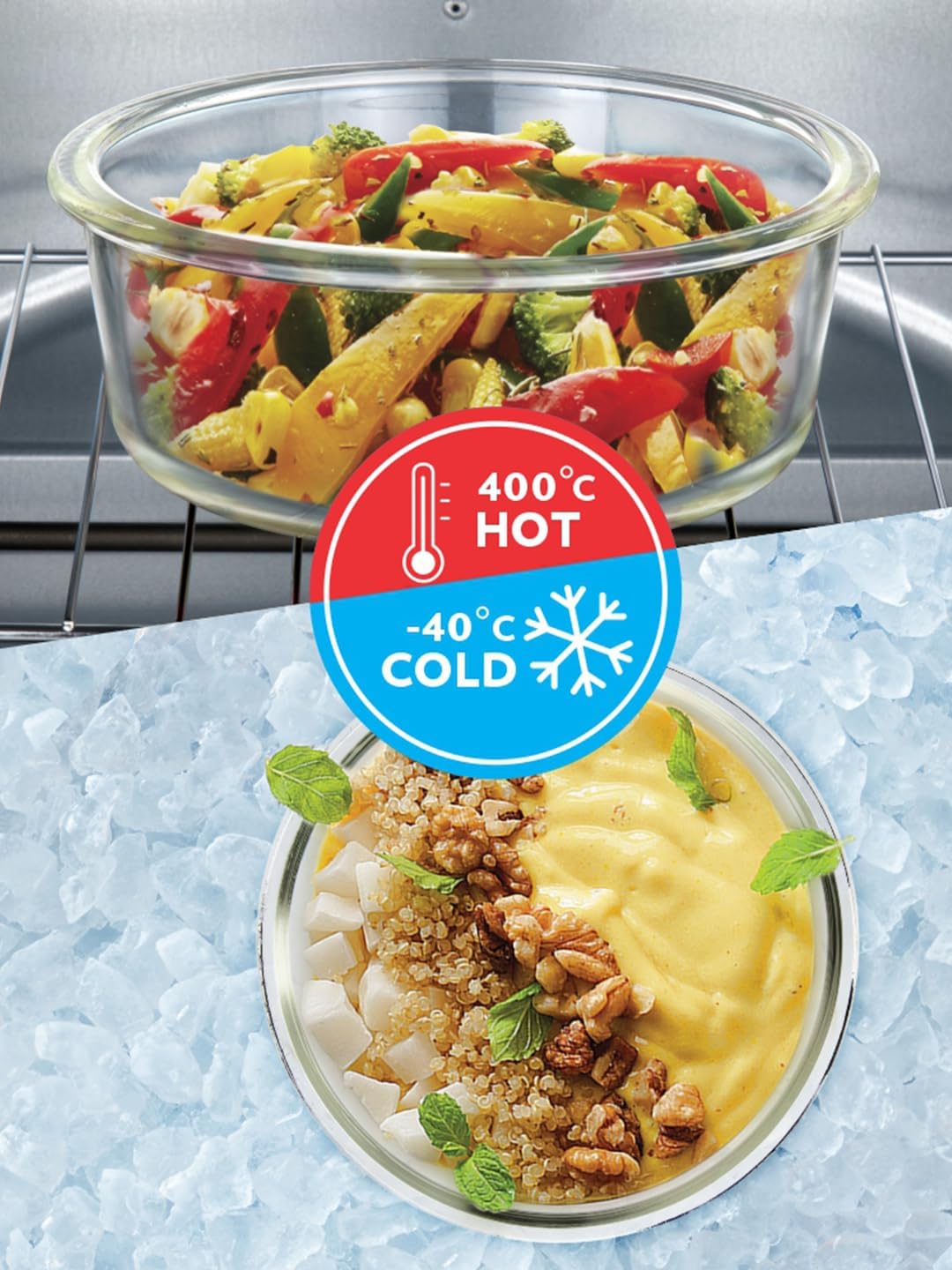 BOROSIL KLIP-N-STORE ROUND GLASS STORAGE CONTAINER WITH AIR TIGHT LID FOOD STORAGE CONTAINER MICROWAVE SAFE CONTAINER 950 ML