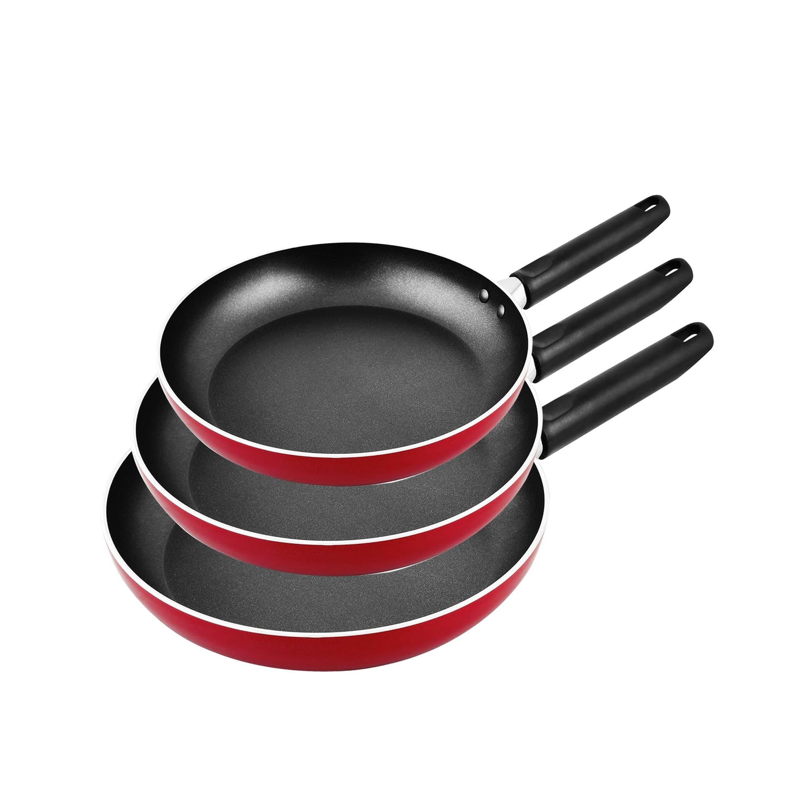 Prestige Aluminum Non- Stick Fry Pan Set, 3 Pieces, Red