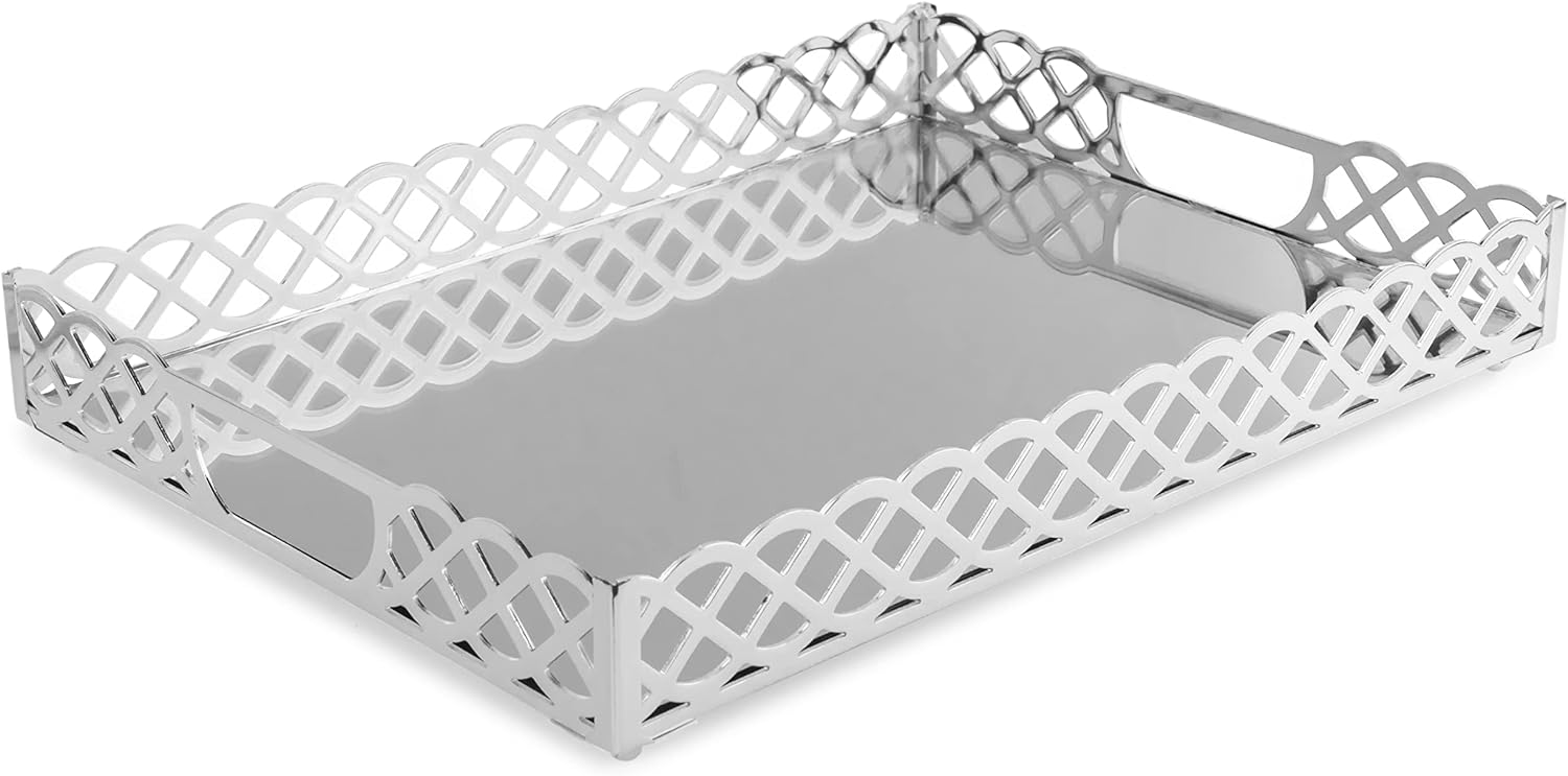 Zeyve Knit Pattern Laser Tray - Silver, 40x30x6 cm