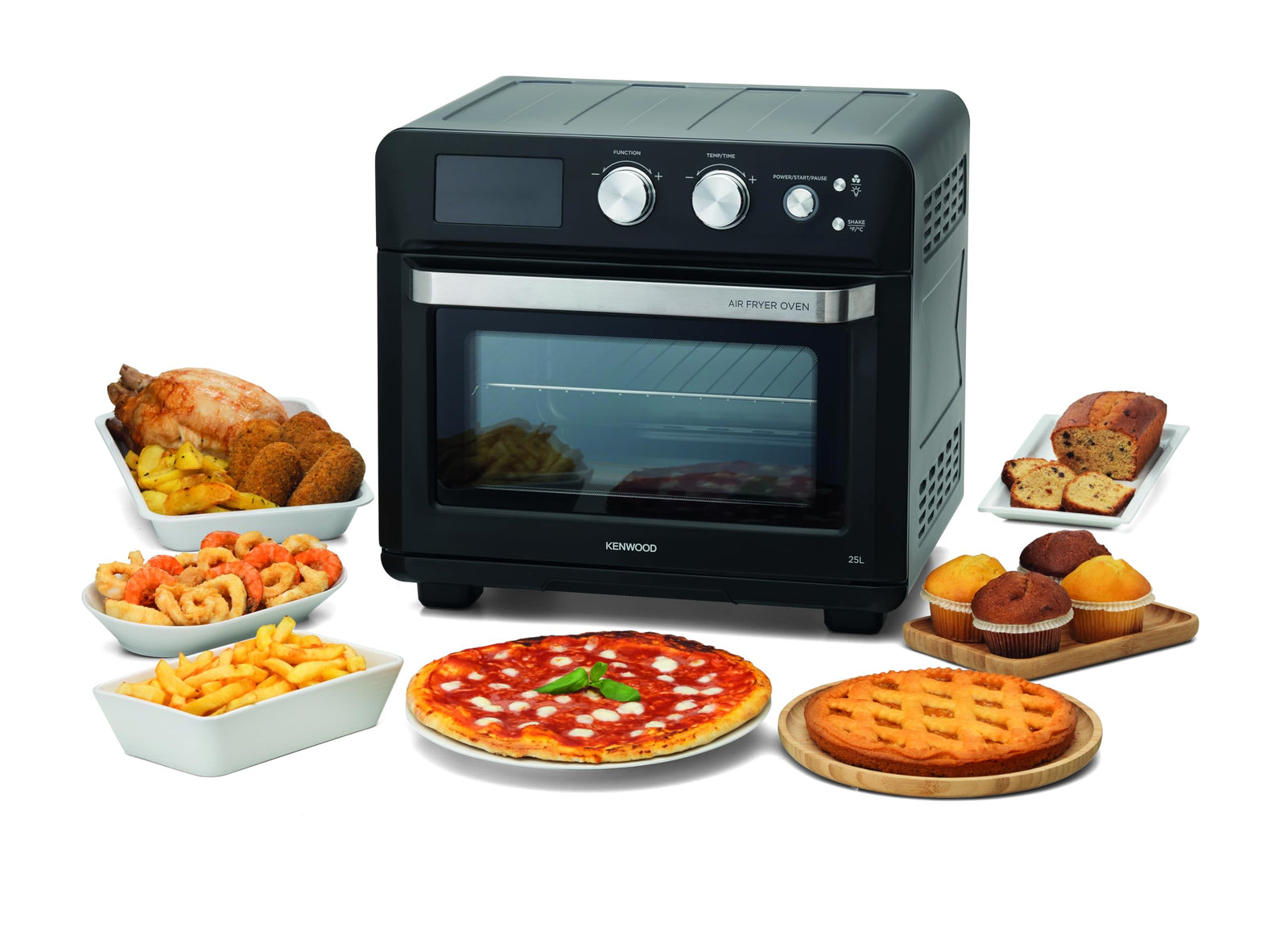 Kenwood 2-in-1 25L Toaster Oven+Air Fryer - Oven Toaster Grill with Large Capacity, Rotisserie Function for Frying, Roasting, Grilling, Broiling, Baking, Browning, Defrosting,Heating MOA25.600BK Black