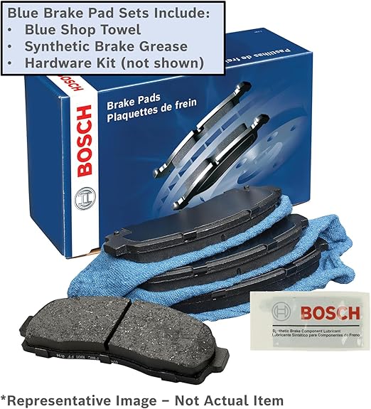 مجموعة وسادات فرامل قرصية خزفية زرقاء BOSCH BE1164H مع الأجهزة - متوافقة مع فورد فيوجن المختارة؛ لينكولن MKZ، زيفير؛ مازدا 6؛ ميركوري ميلان؛ الأمامية
