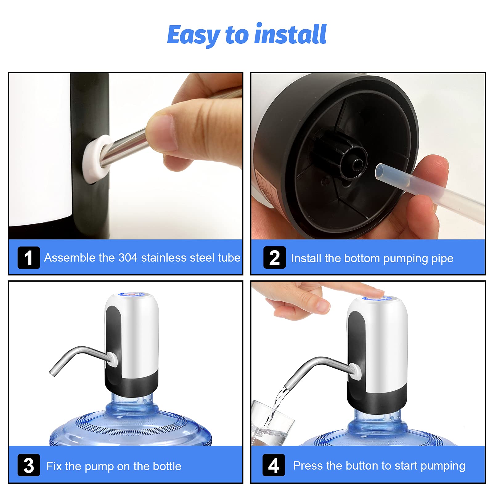 مضخة زجاجة ماء SKY-TOUCH بسعة 5 جالون، مضخة ماء كهربائية محمولة قابلة للشحن عبر USB لأباريق بسعة 2-5 جالون، موزع ماء محمول USB للمكتب، المنزل، التخييم، المطبخ، وغيرها. أبيض