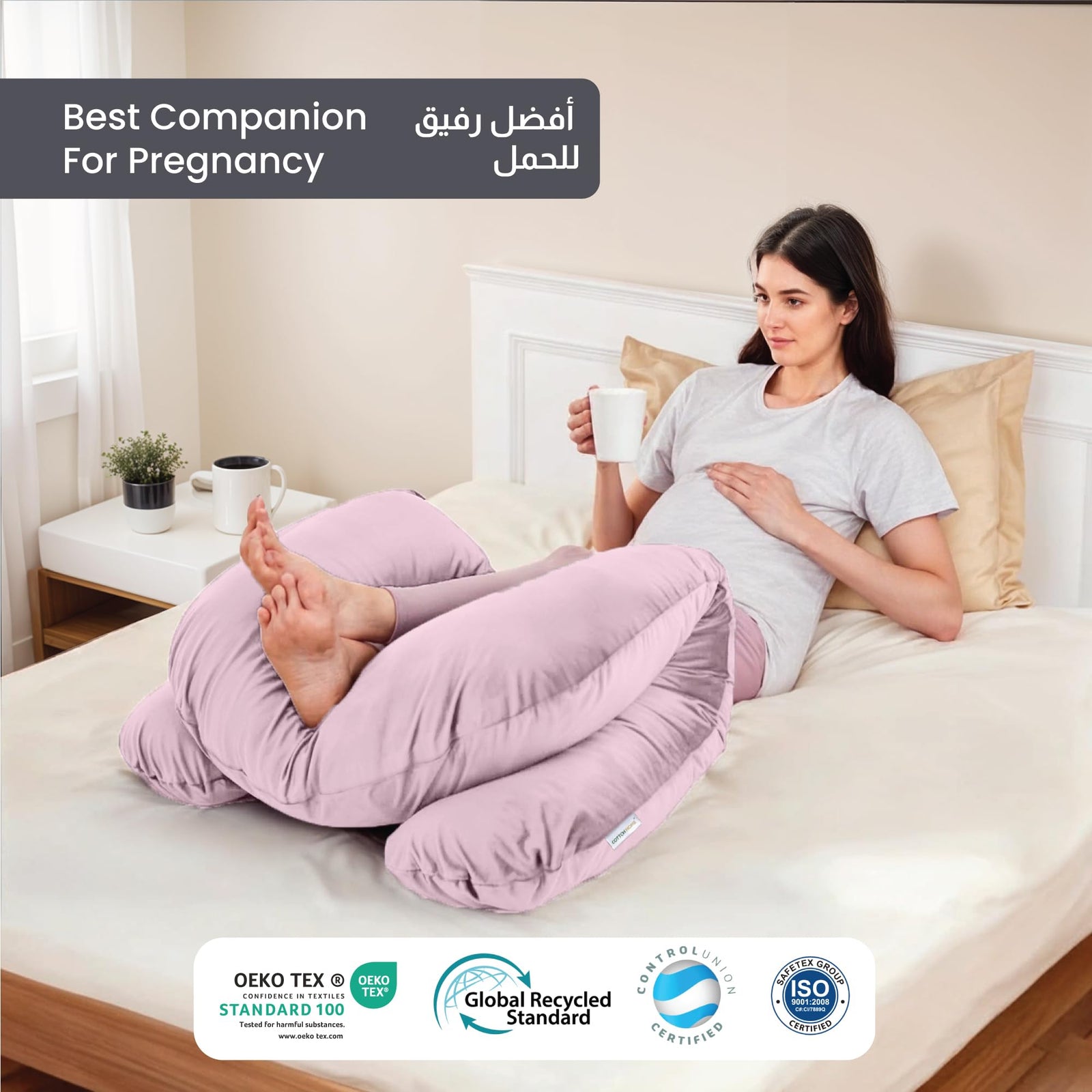 Cotton Home® Pregnancy Pillows for Sleeping, U Shaped Full Body Maternity Pillow 57 inch with Removable Velvet Cover - Support for Back, Legs, Belly, HIPS for Pregnant Women, Pink