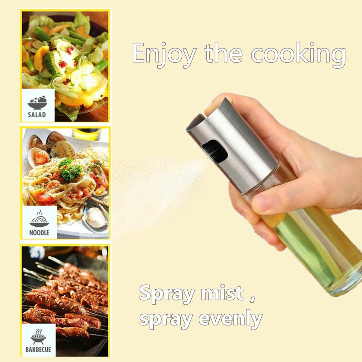 Olive Oil Sprayer, Food-grade Glass Oil Spray Bottle Oil Misters Vinegar Bottle Oil Dispenser for Cooking, Salad, BBQ, Kitchen Baking, Roasting, 3.42-ounce Capacity