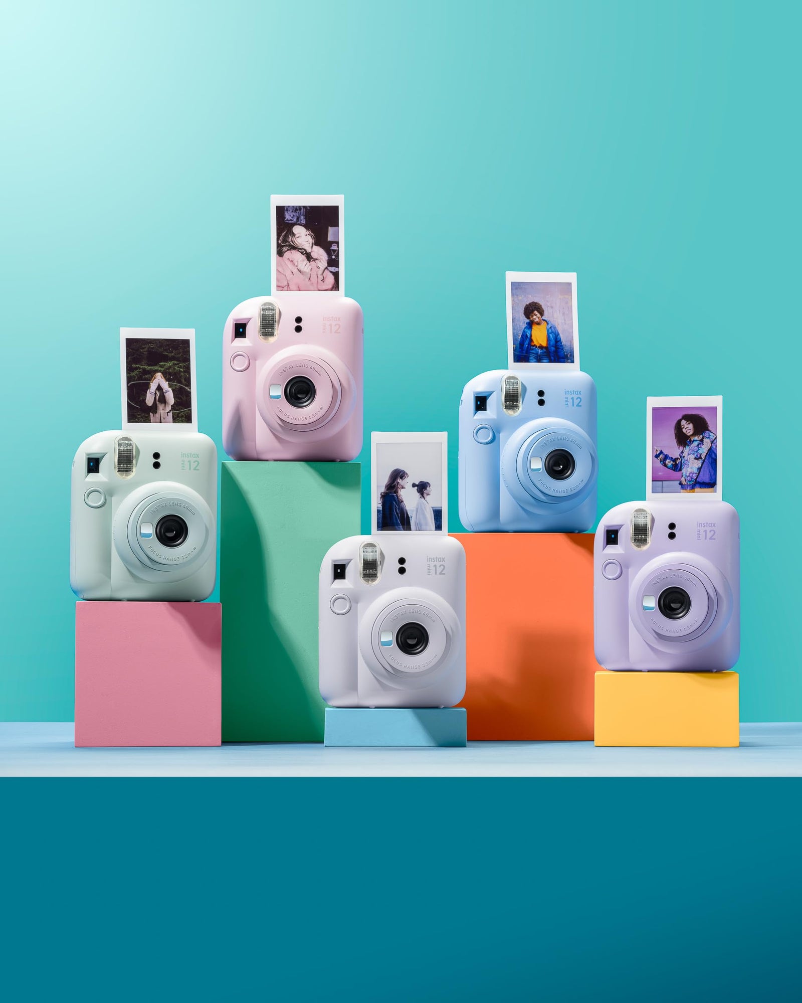 instax mini 12 instant film camera, auto exposure with Built-in selfie lens, Pastel Blue