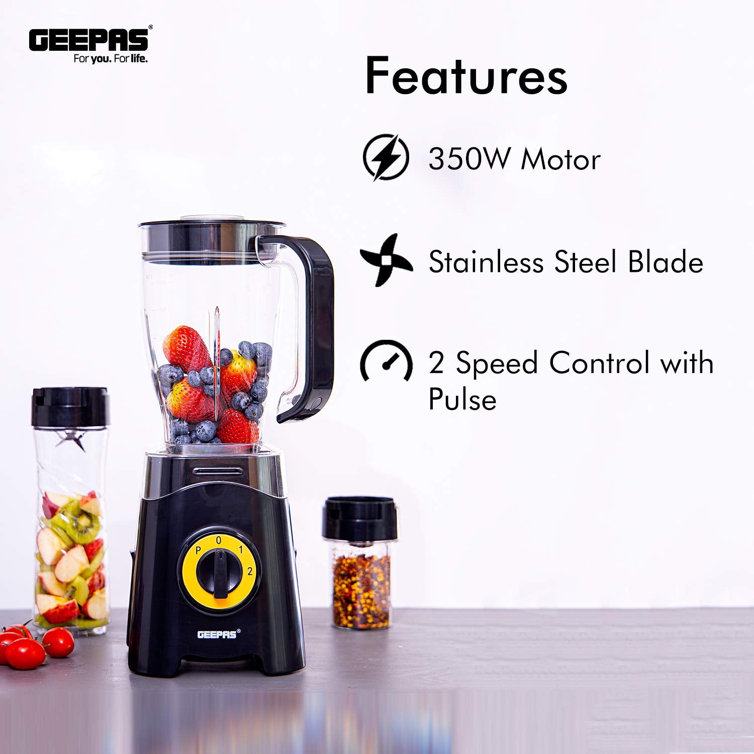 GEEPAS 3-in-1 Super Blender GSB44033 | 2 Speed and Pulse Function | | 1.5L & 500ml BPA Jar