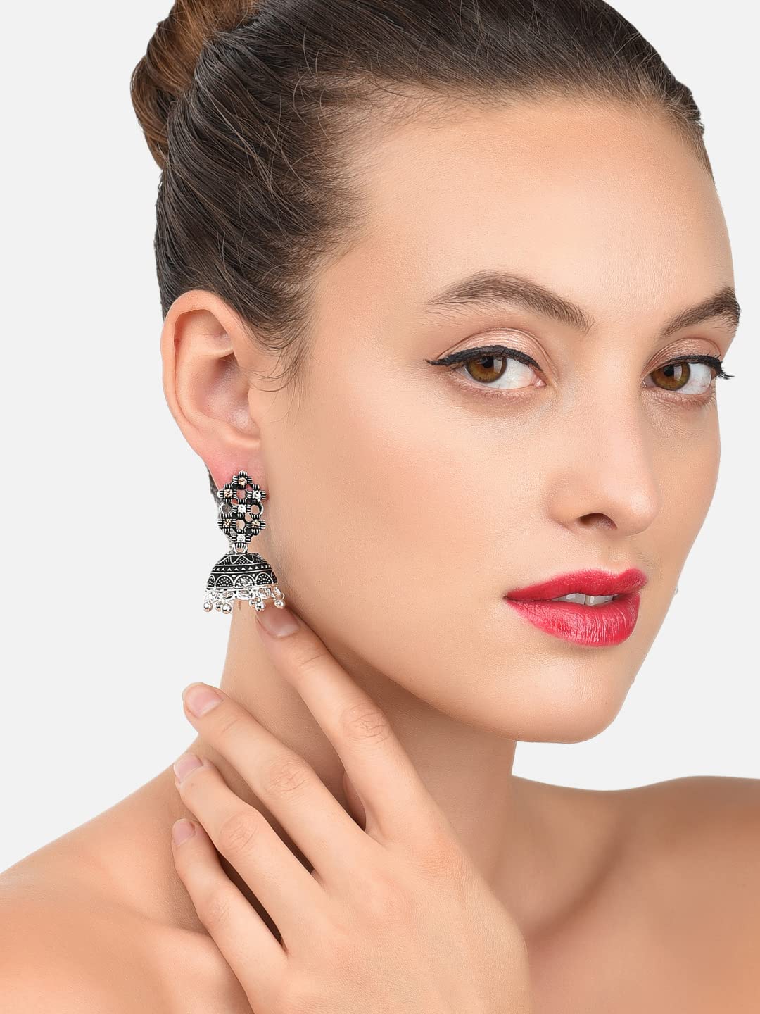 ZAVERI PEARLS Combo Jhumkis For Women (Silver) (Zpfk6280)