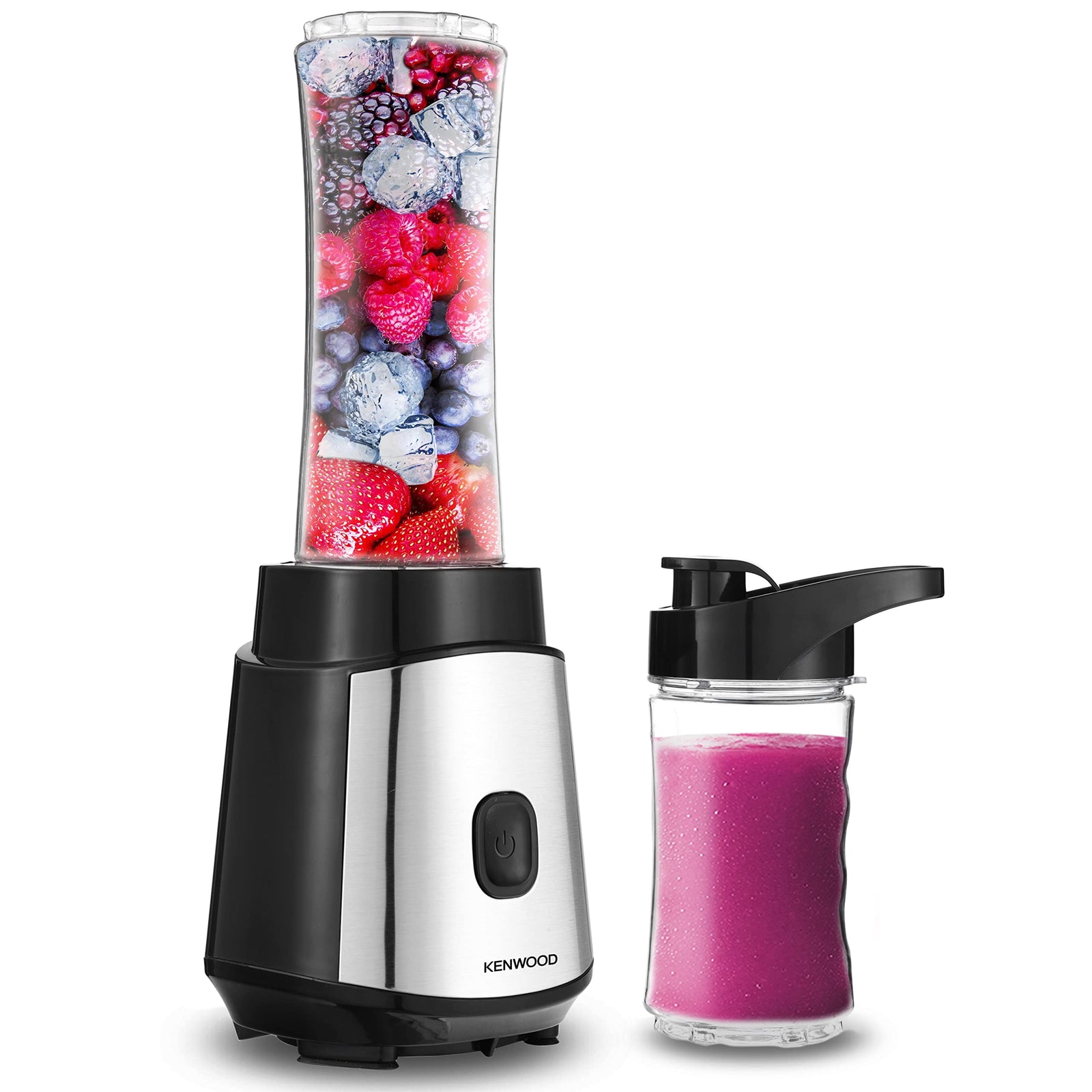 KENWOOD Personal Blender 350W Smoothie Blender/Smoothie Maker with 570ml & 400ml Tritan Smoothie2Go Bottle and Lid, Ice Crush Function BLM05.A0BK Black/Silver