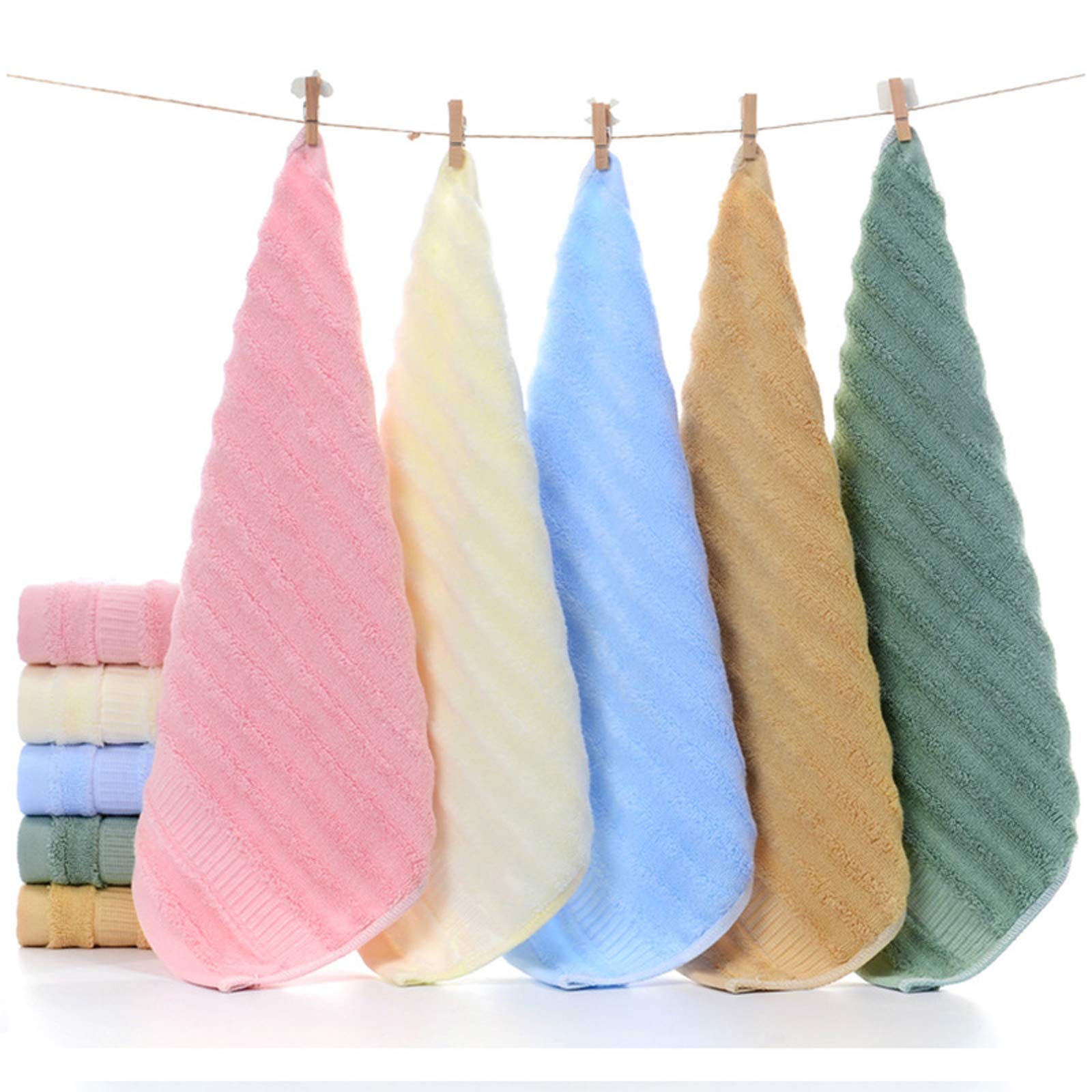 Mush Bamboo-Derived Rayon Towel Set (Set of 5 - Green, Pink, Khaki, Blue, Cream)