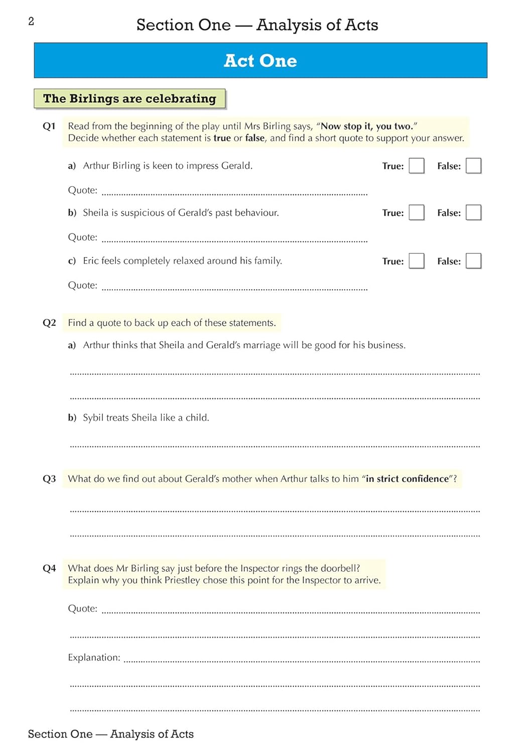 GCSE English - An Inspector Calls Workbook (includes Answers)