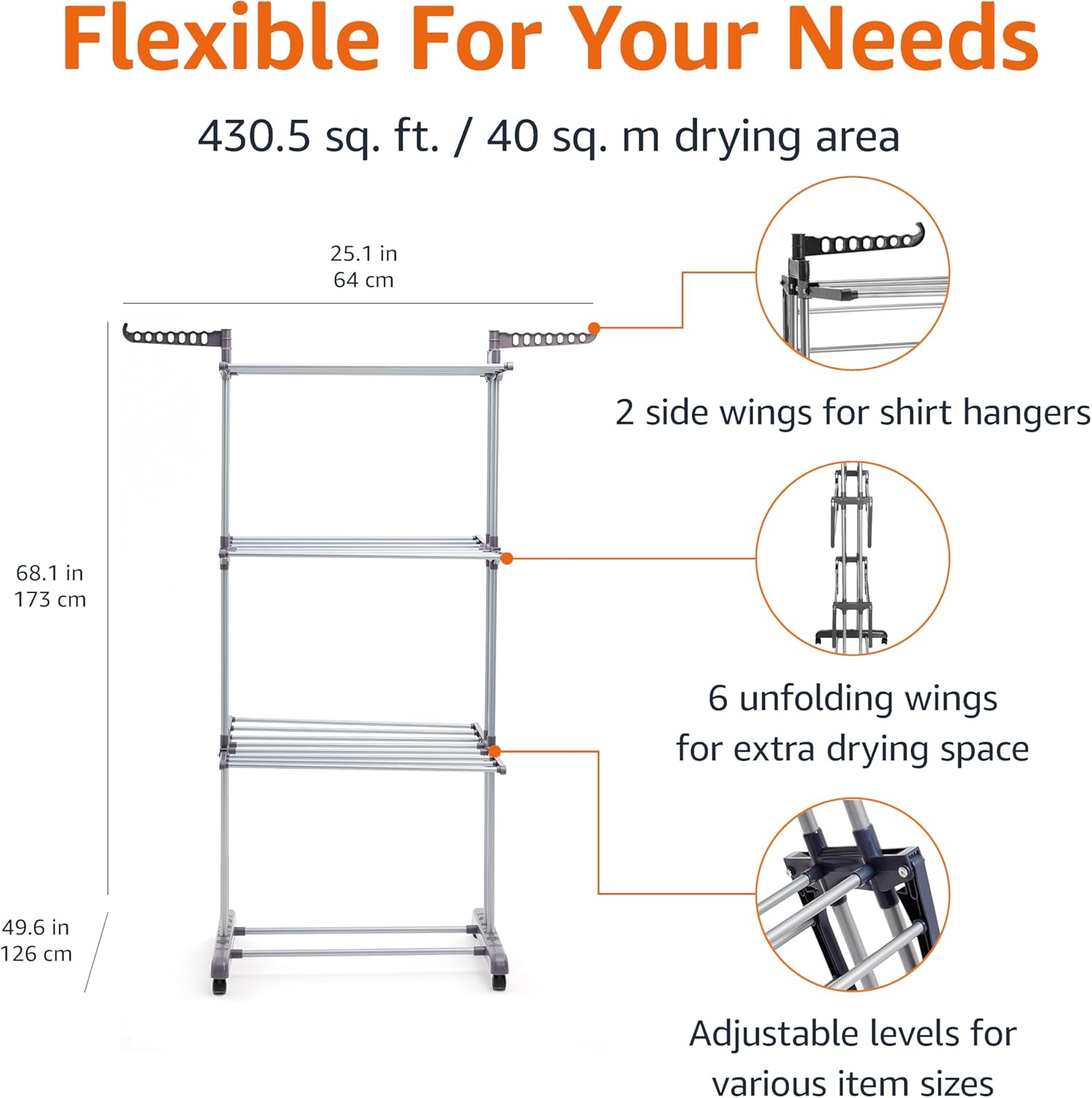 Indoor Clothes Dryer Tower with Foldable Wings