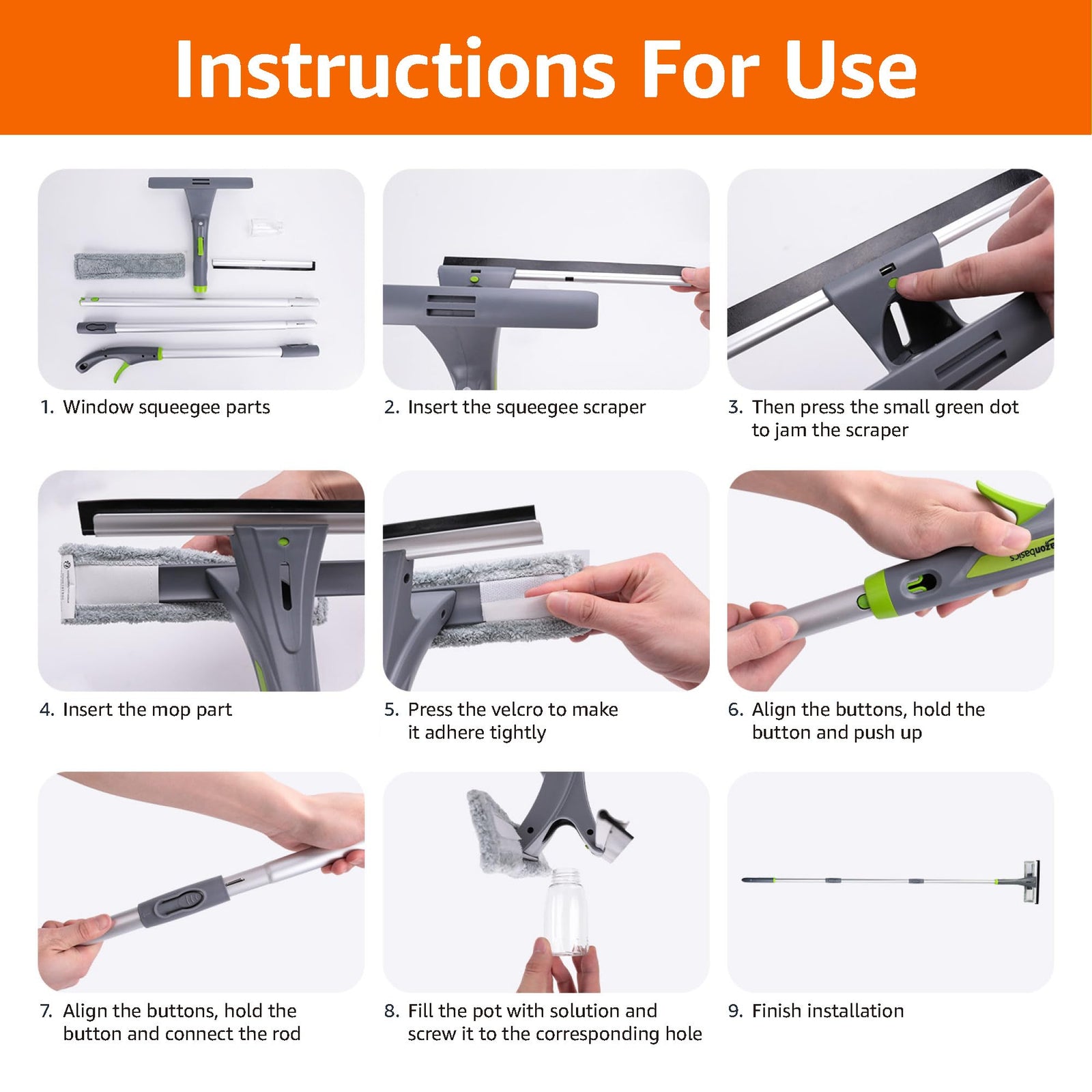 Amazon Basics Extendable Window Squeegee with Spray, Aluminum Extension Pole, 1.25 M to 1.75 M