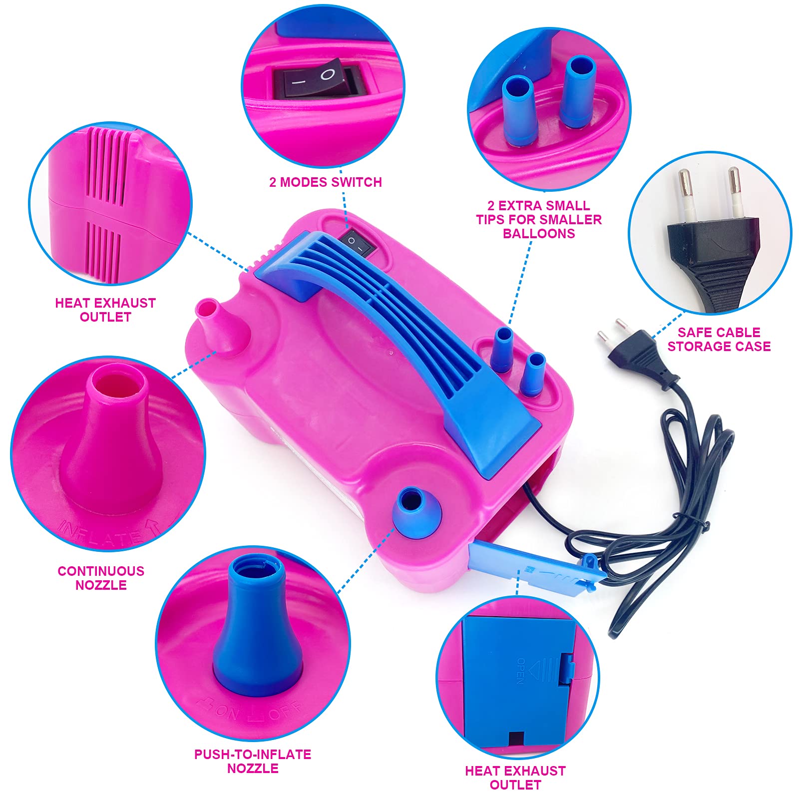 SKY-TOUCH Electric Balloon Pump, Portable Balloons Air Pump for Balloon Arch, Balloon Garland, Party Decorations, Kids Birthday, Baby Shower, Party Supplies & Decorations, Pink