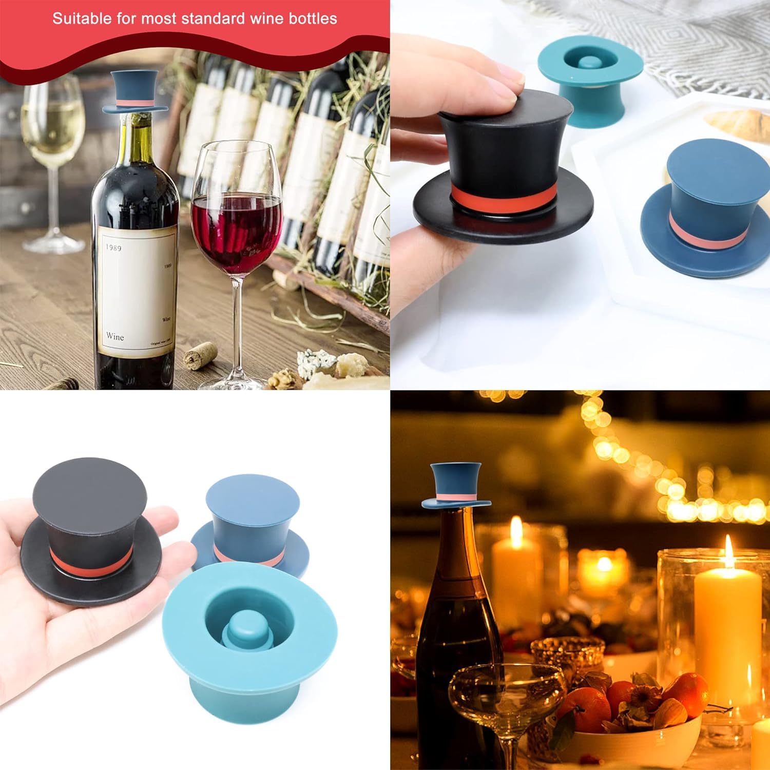 3 Pcs Bottle and Wine Stopper Silicone Cap Set, Reusable Bottle and wine Cork and Beverage Bottle Sealing, best for Bottles with cork Suitable for Small Gifts (3 Pieces-Black, Green and Blue)