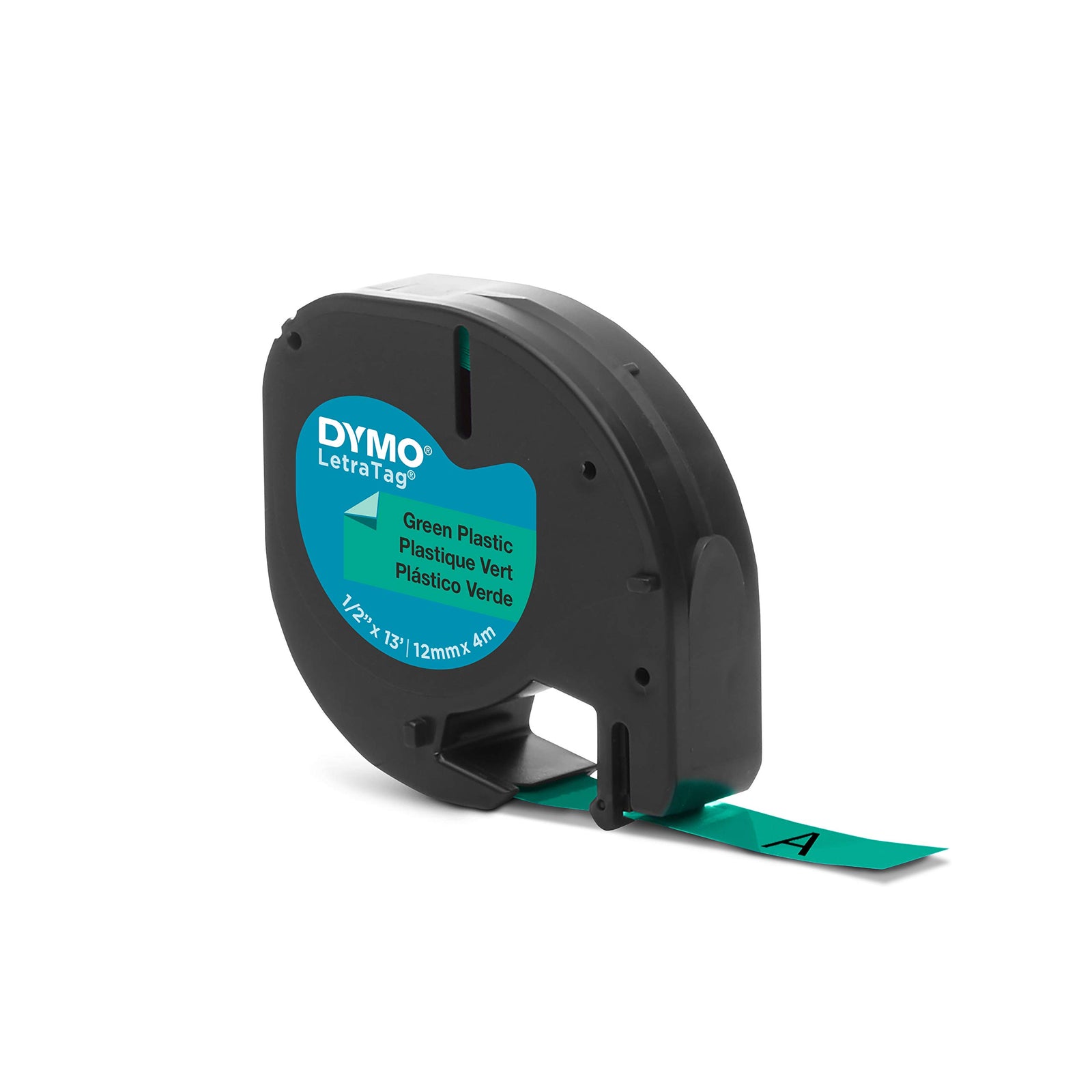 Dymo Letra Tag Tape 12Mmx4M Plastic Green, Black On Green, Dymo, S0721640, 1