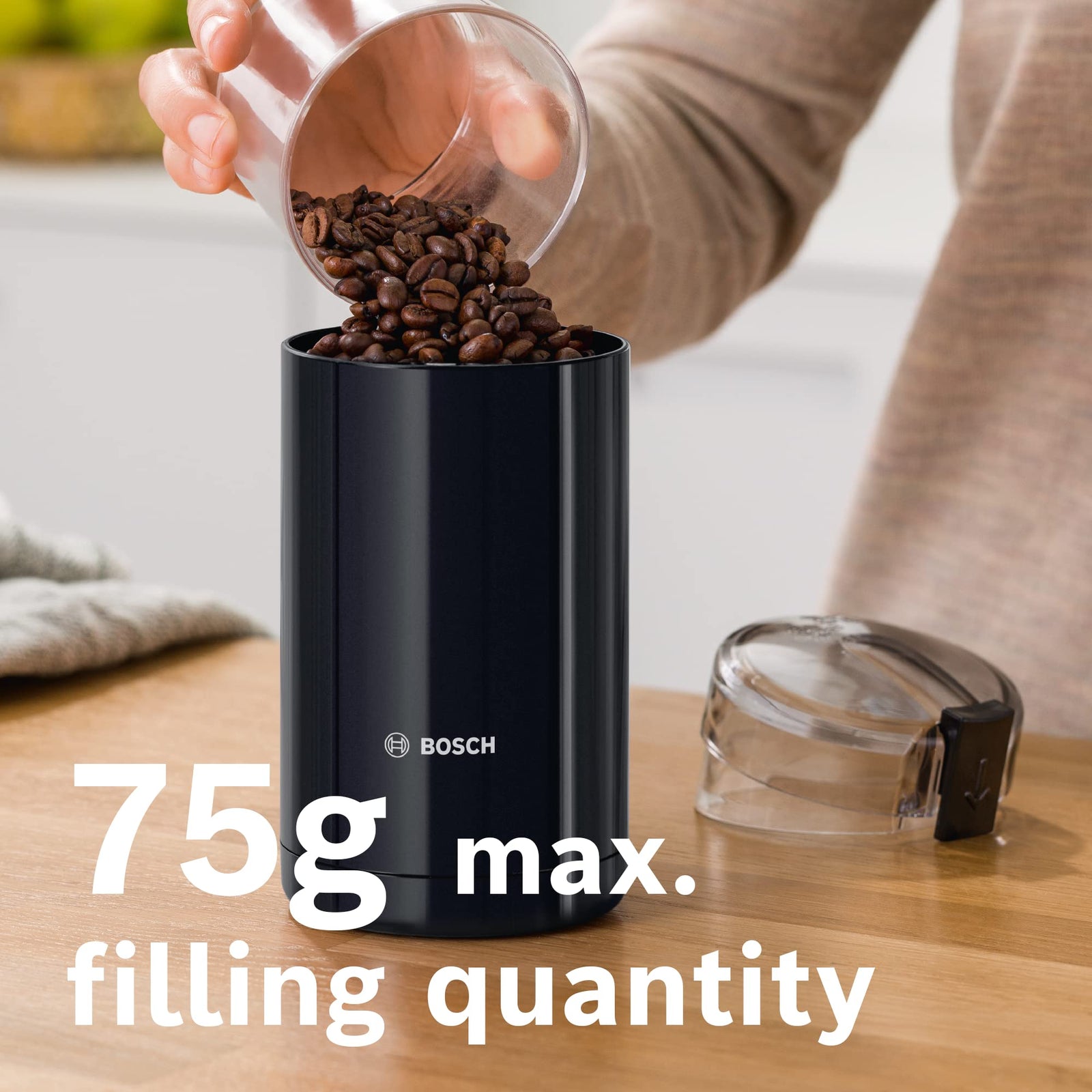 Bosch Coffee Grinder, for 75 g Beans, Safety Function, Stainless Steel Chopping Blade, Black, MKM6003NGB, 1 Year Manufacturer Warranty