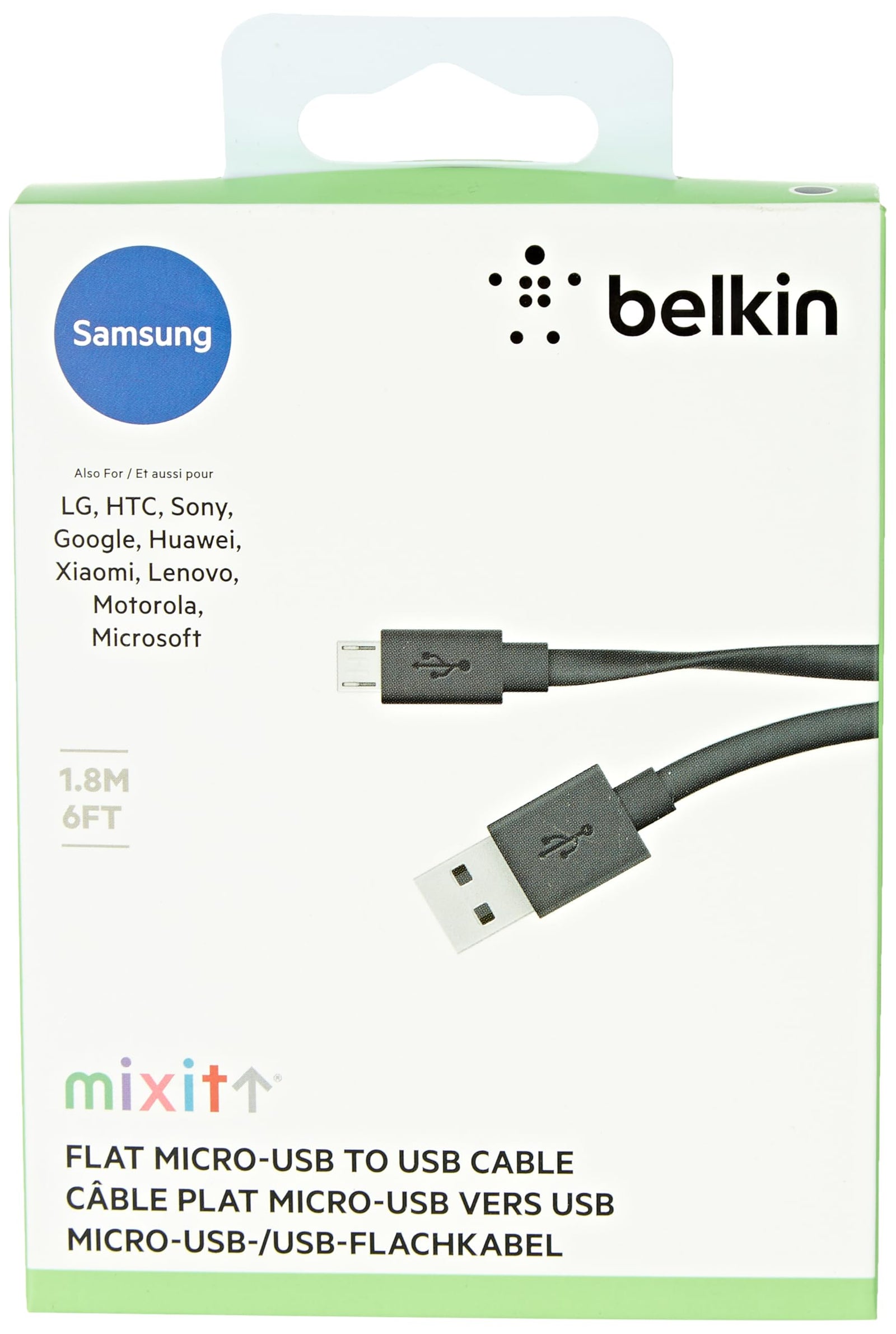 Belkin Flat Sync/Charge Cable – 2.4A, MicroUSB, 1.5m, Black