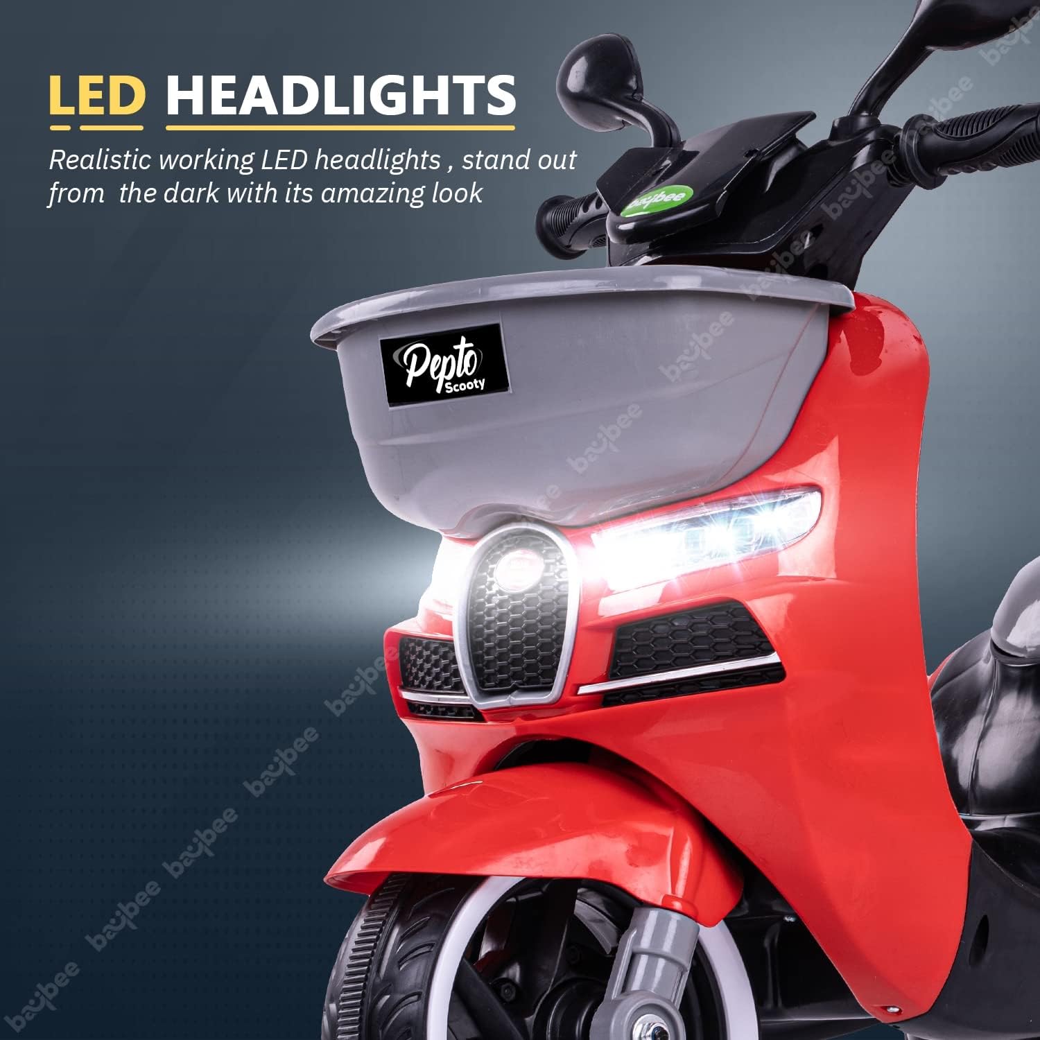 Baybee Pepto Battery Operated Bike for Kids, Ride on Toy Baby Bike Scooty with Light & Music | Kids Bike Rechargeable Battery Bike | Electric Bike for Kids to Drive 1 to 4 Years Boys Girls (Red)
