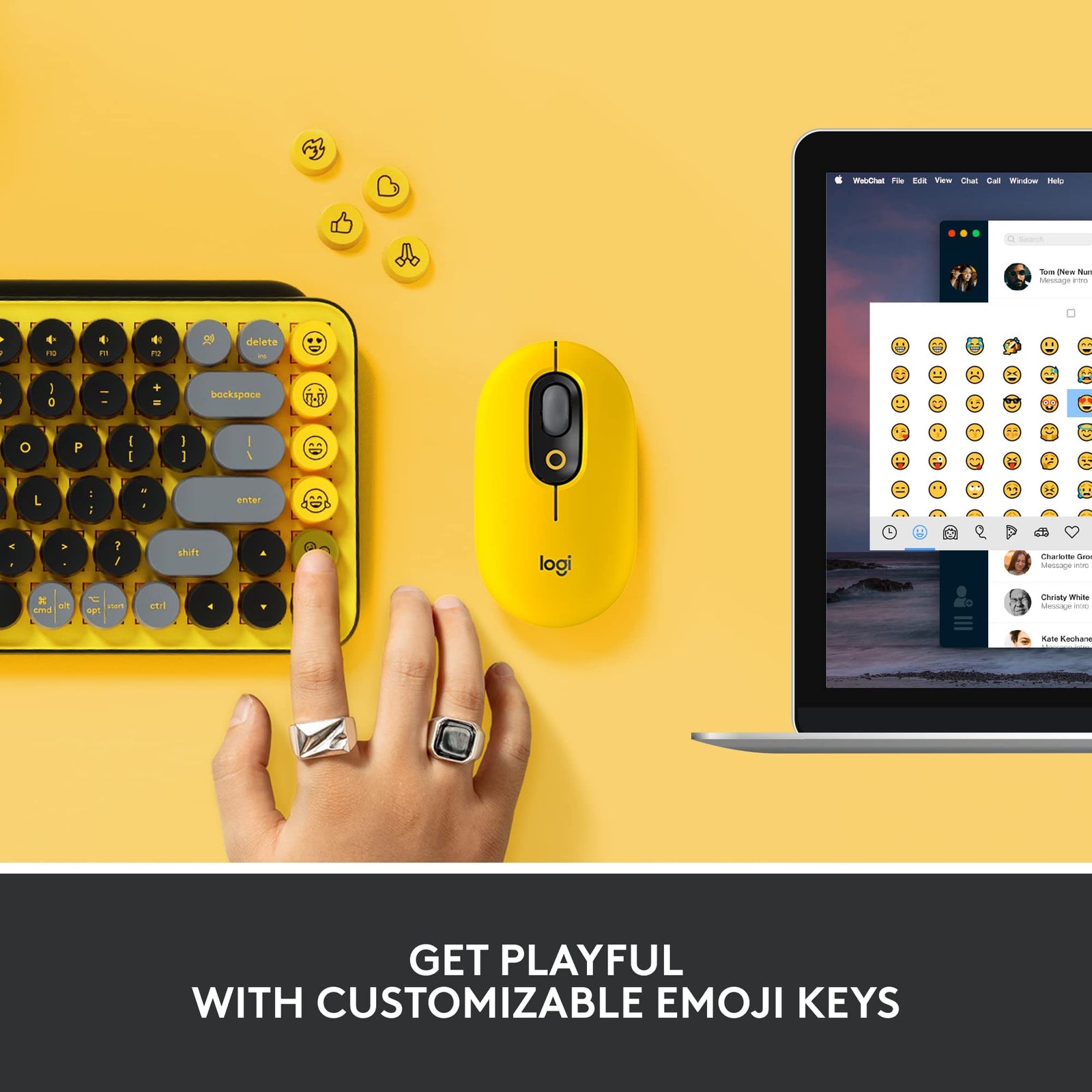 Logitech POP Keys Mechanical Wireless Keyboard with Customizable Emoji Keys, Durable Compact Design, Bluetooth or USB Connectivity, Multi Device, OS Compatible, Yellow, ARA Keyboard