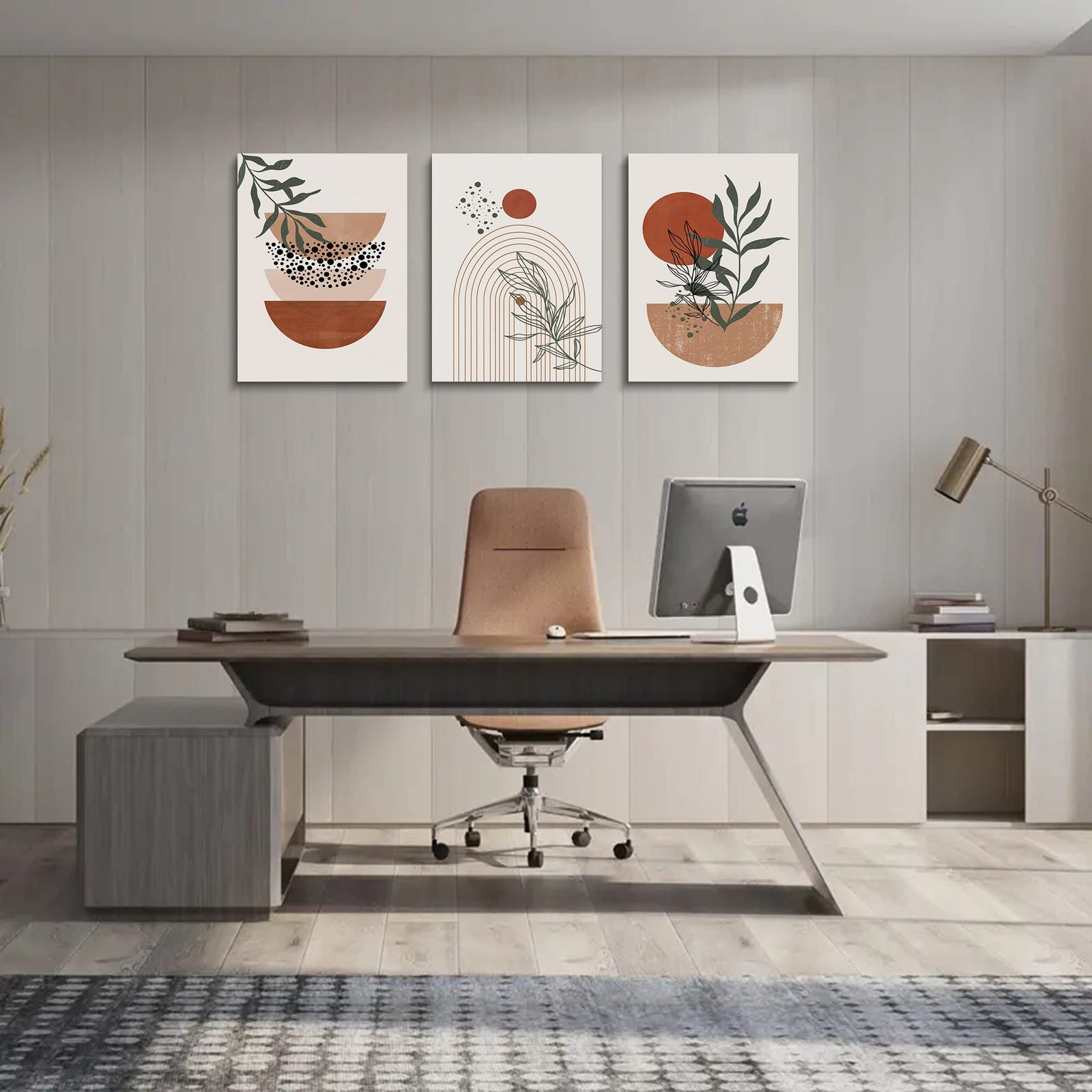 Boho Wall Art Prints, Boho Wall Decor, Mid Century Modern Wall Art, Set of 3 Prints, Abstract Geometric Prints Black Beige Terracotta Minimalist Art, Natural Framed Canvas Prints Artwork For Living