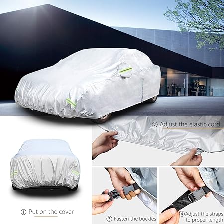 Amazon Basics Silver Weatherproof Car Cover - PEVA with Cotton, Sedans up to 4.32 M