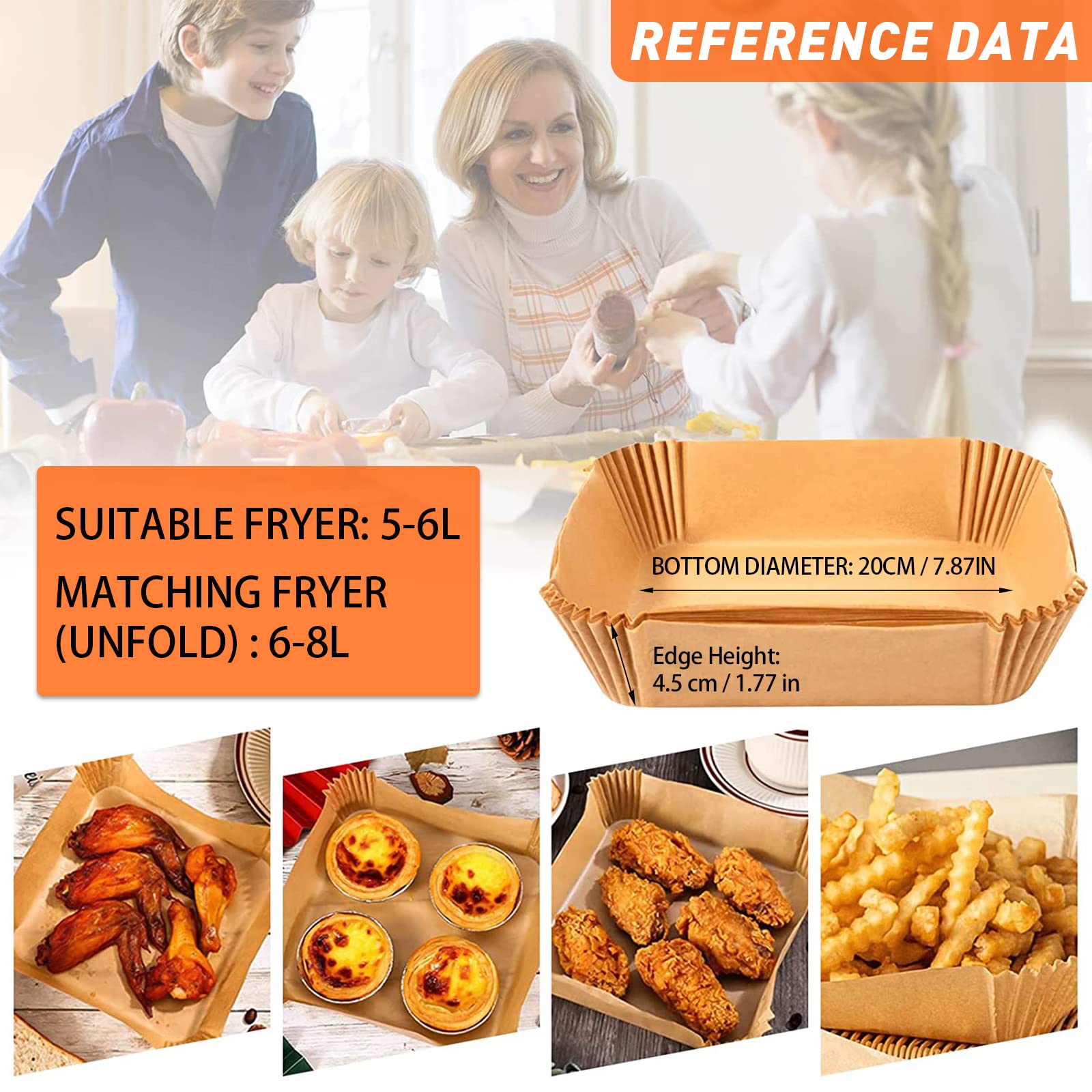 50Pcs Air Fryer Disposable Paper Liner, Air Fryer Liners Square, Baking Paper for Air Fryer Water-proof,Parchment Paper for Baking Roasting Microwave,7.9 inch/20cm,Square