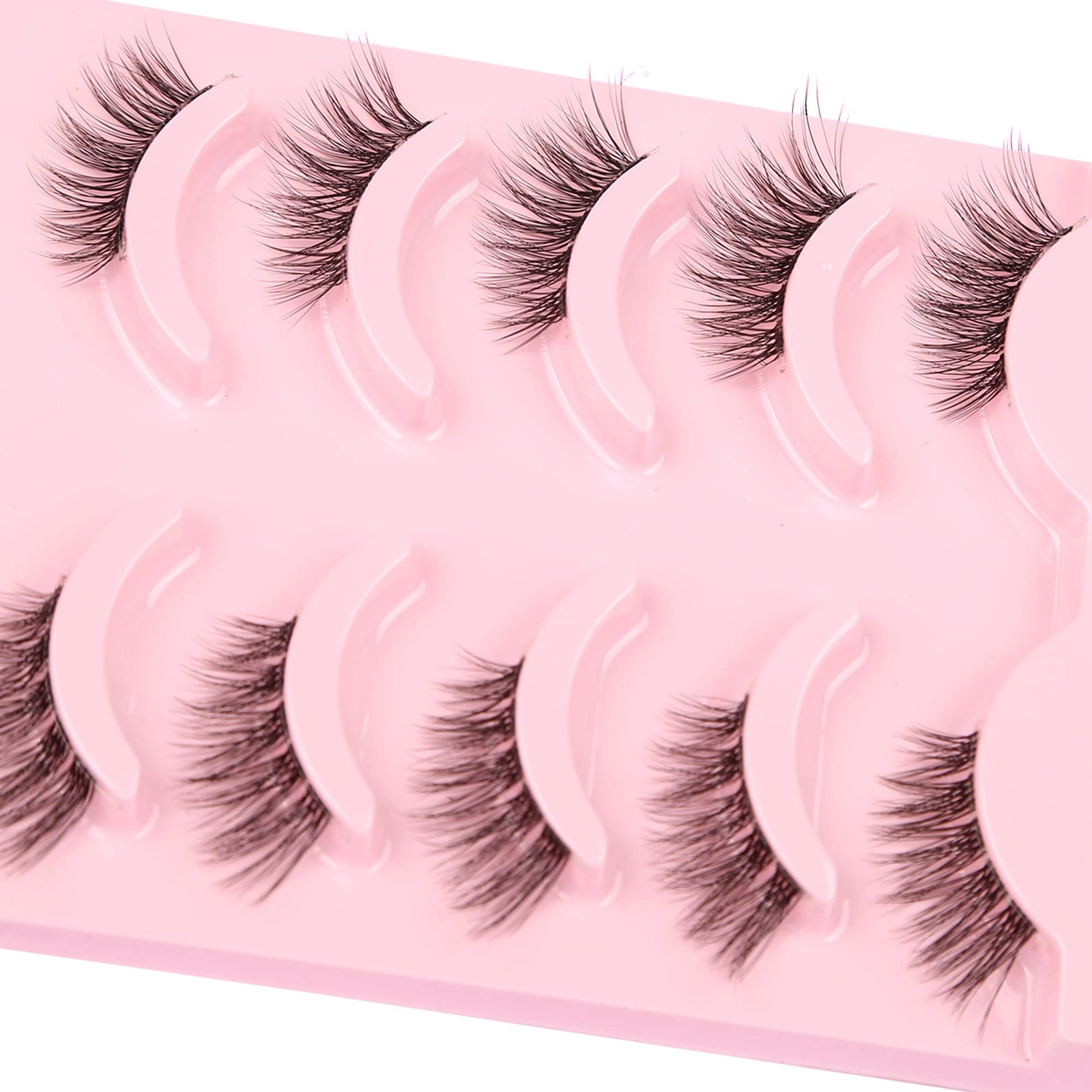 aupalada False Eyelashes Half Lashes Cat Eye Strip Natural 1/2 Lashes Short Fluffy Accent Tatti 3/4 Lashes Wispy Fake Eyelashes Set, Clear, Pack Of 5 5 Pair (Pack of 1)