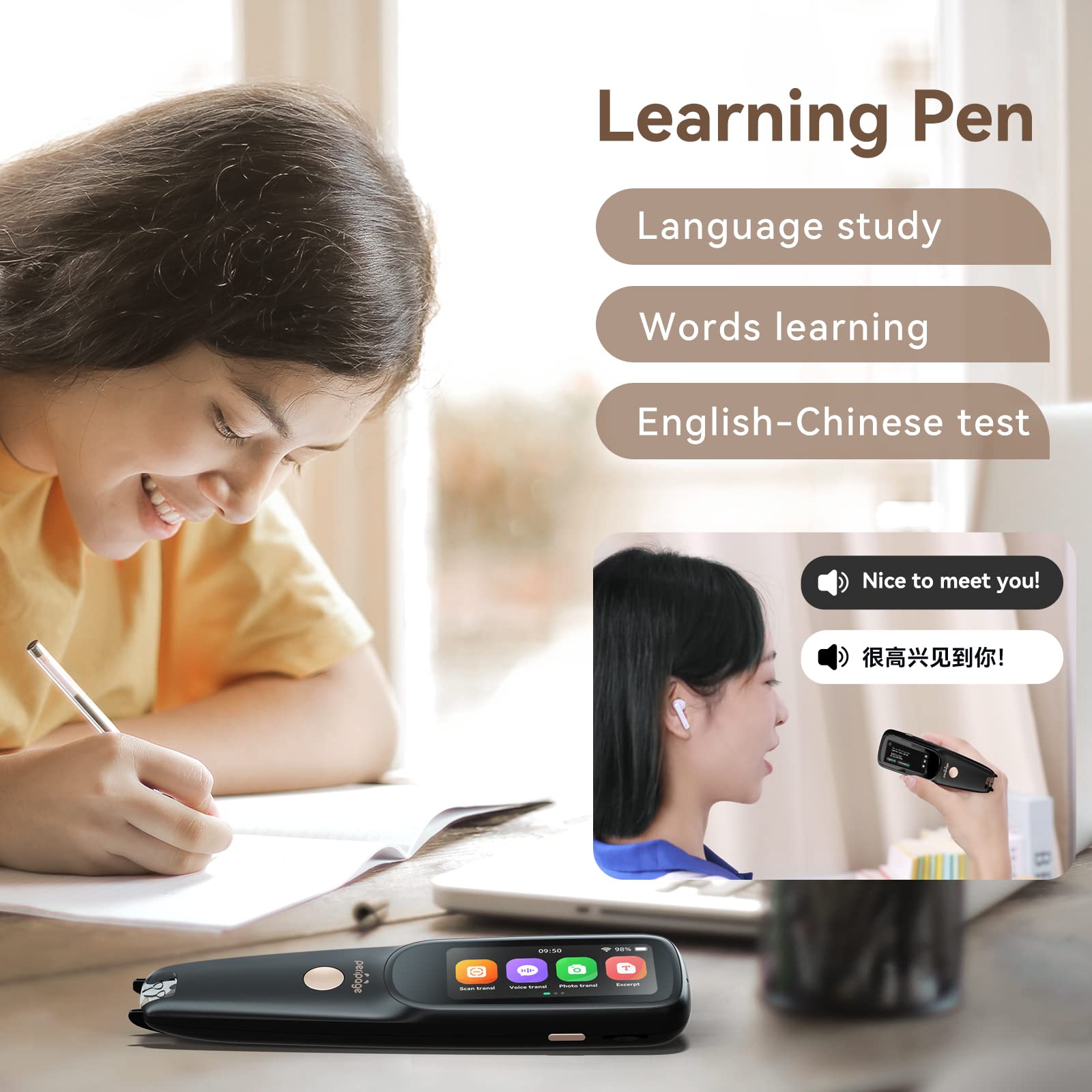 Peripage Dictionary Translation Scanning Pen D2s Mobile Scanner Translator 112 Language Voice Translating Device for Chinese/English/Japanese/Korean Voice Translation Recorder E-dictionary AI