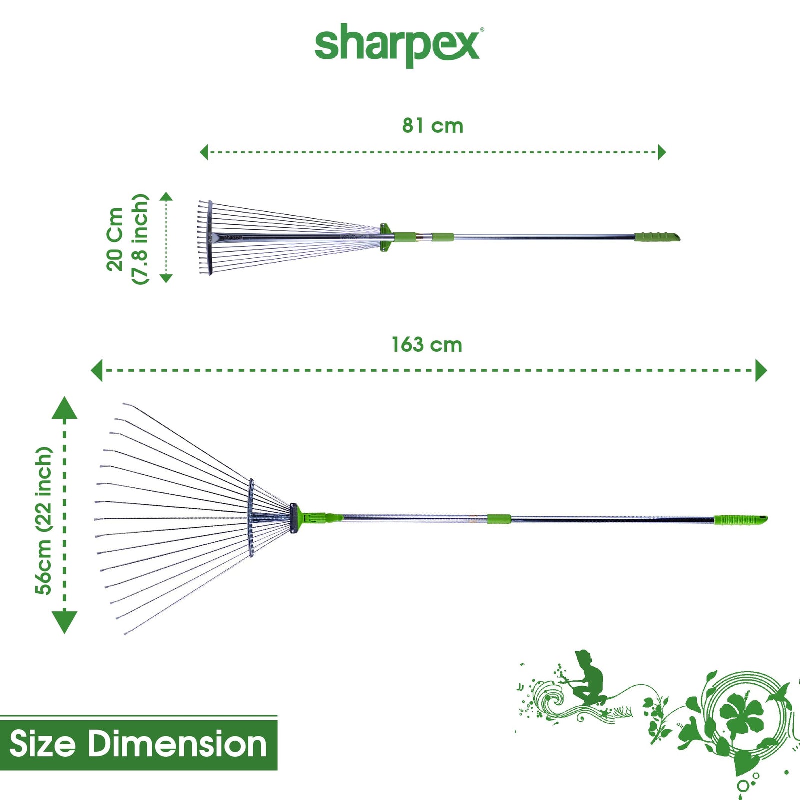 Sharpex Telescopic Metal Rake, Adjustable Rake for Quick Clean Up of Lawn and Yard, Garden Leaf Rake, Expanding Handle with Adjustable 31 to 64 Inch Width Folding Head (AR-FBA)