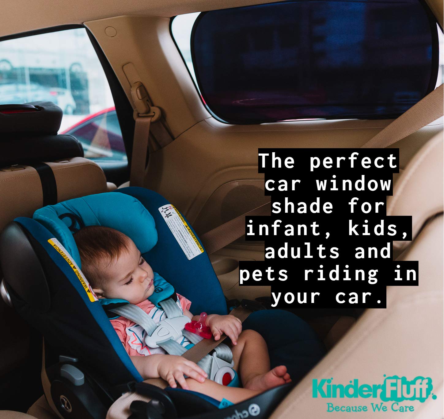 Kinder Fluff Car Window Sun shade (4X)-The Only Certified Car Sun Shade to Block 99.79% of UVA & 99.95% UVB-Sun Shade for Car Side Window For Baby-Pilot Level Protection for Aircraft, SUV, Van & Cars