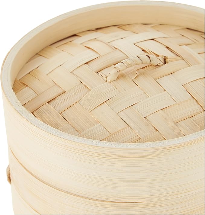 15cm Bamboo Steamer, 1-Tier Organic Handmade Bamboo Steam Basket with Lid, Chinese Food Steamers, 100% Natural Bamboo Healthy Cooking, Perfect for Steamed Buns, Dumplings, Vegetables, Rice or Meat