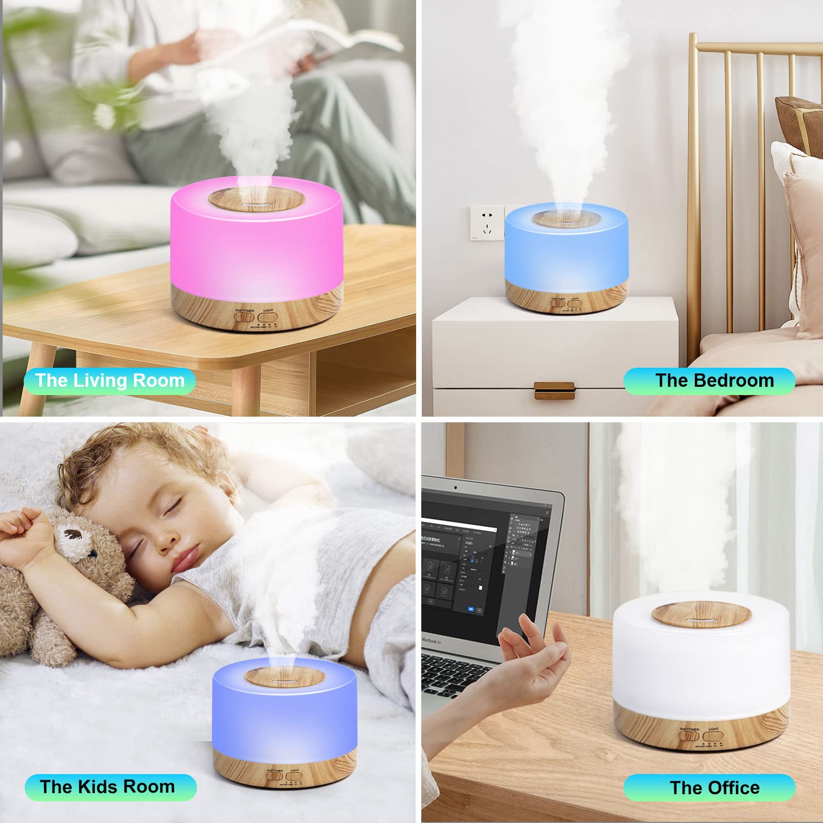 SKY-TOUCH Essential Oil Aroma Diffuser 700ml, Upgraded Aromatherapy Diffuser with 4 Timer and 7 Color Lights, Cool Mist Humidifier with Auto Shut-off Function, Diffuser for Home Bedroom Office