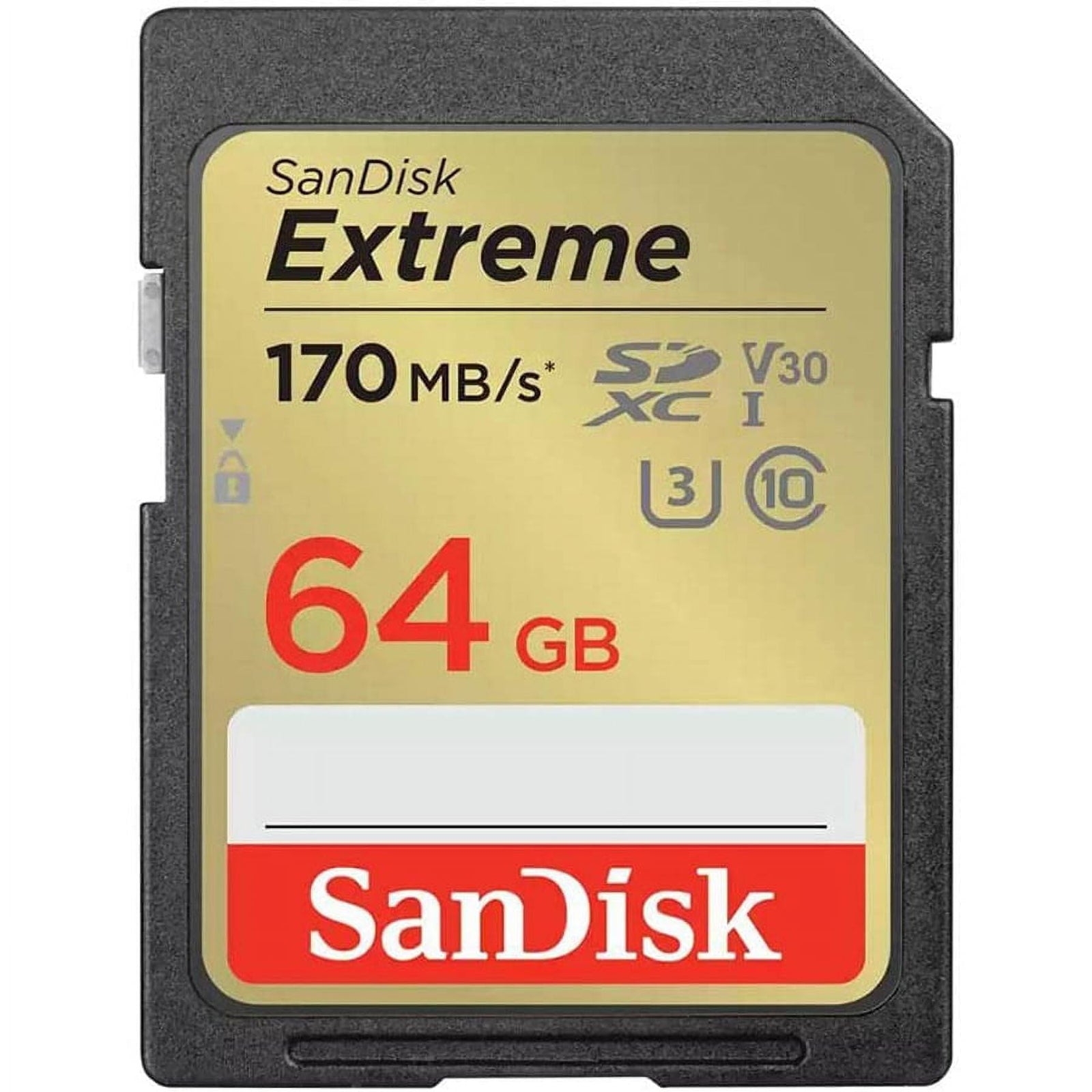 SanDisk 64GB Extreme SDXC card + RescuePRO Deluxe, up to 170MB/s, UHS I, Class 10, U3, V30 SDSDXV2 064G GNCIN, Black