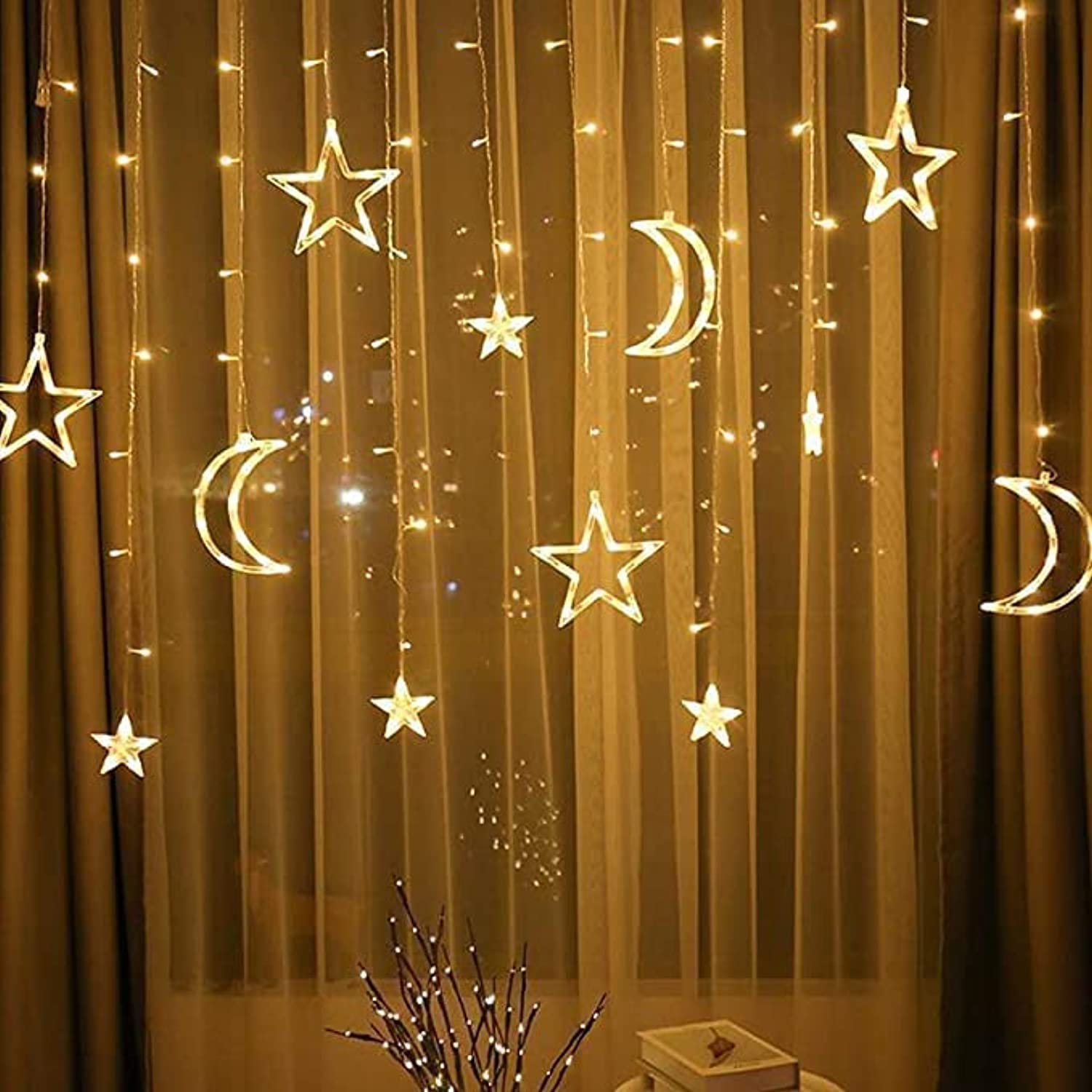 Showay Ramadan Decoration Lights, Moon And Stars And Serial Lights, 3.5M Ramadan Lights, Yellow, Lc-138Lght-1