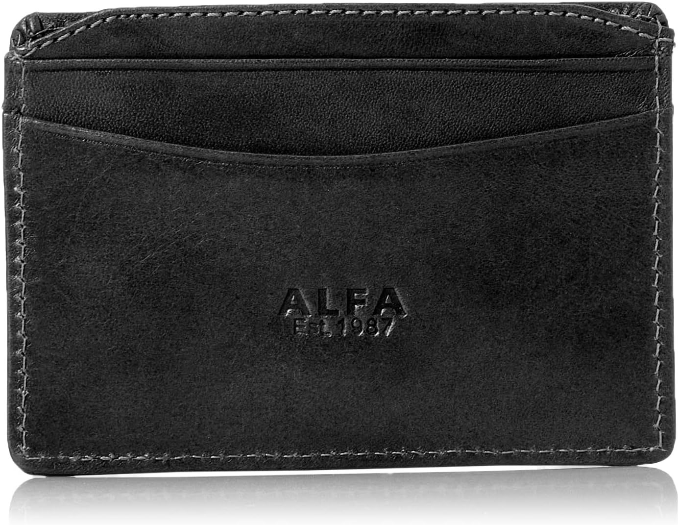 Alfa Leather Co. Leather Front-Logo Credit Card Holder for Men